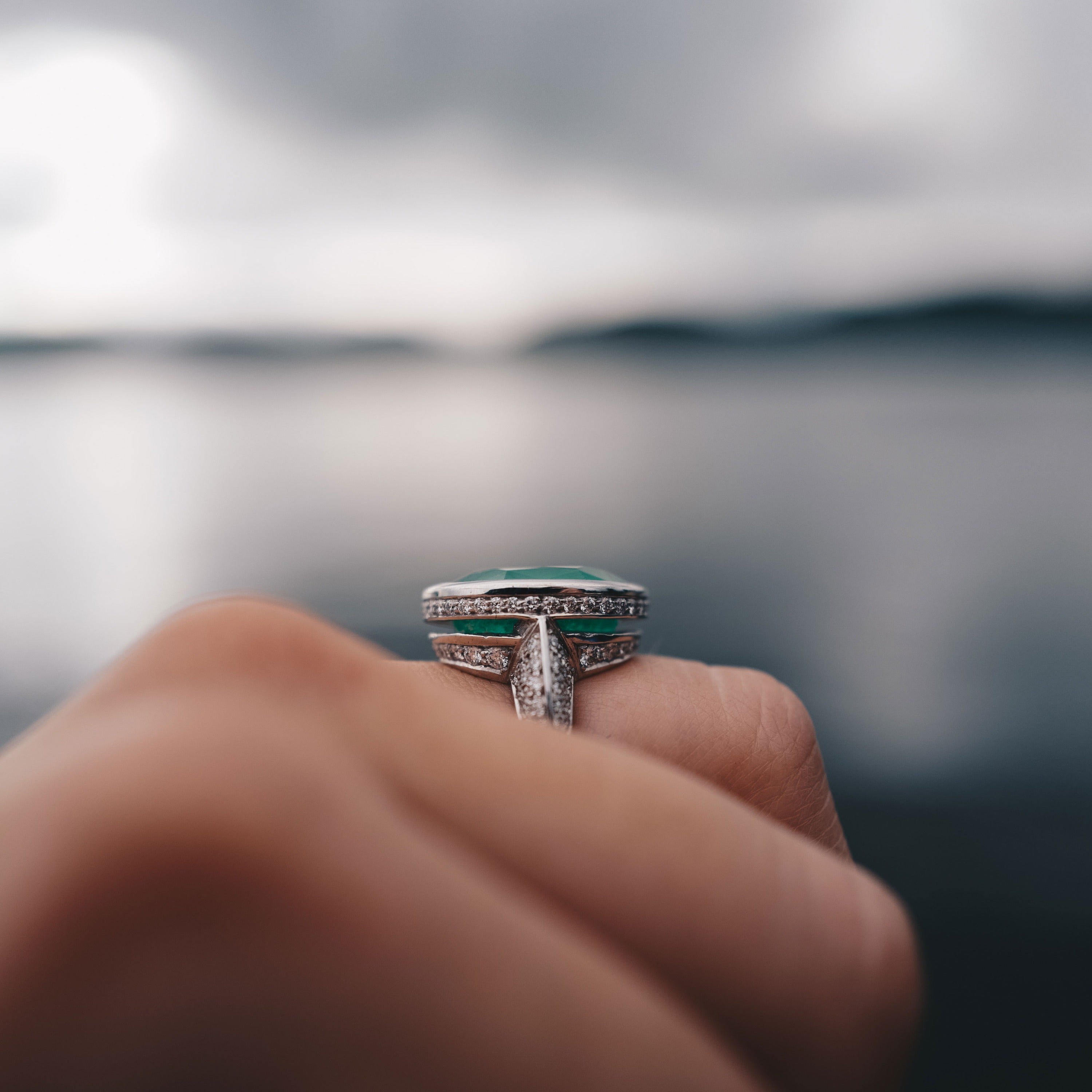 ADA White Gold Emerald & Diamond Ring