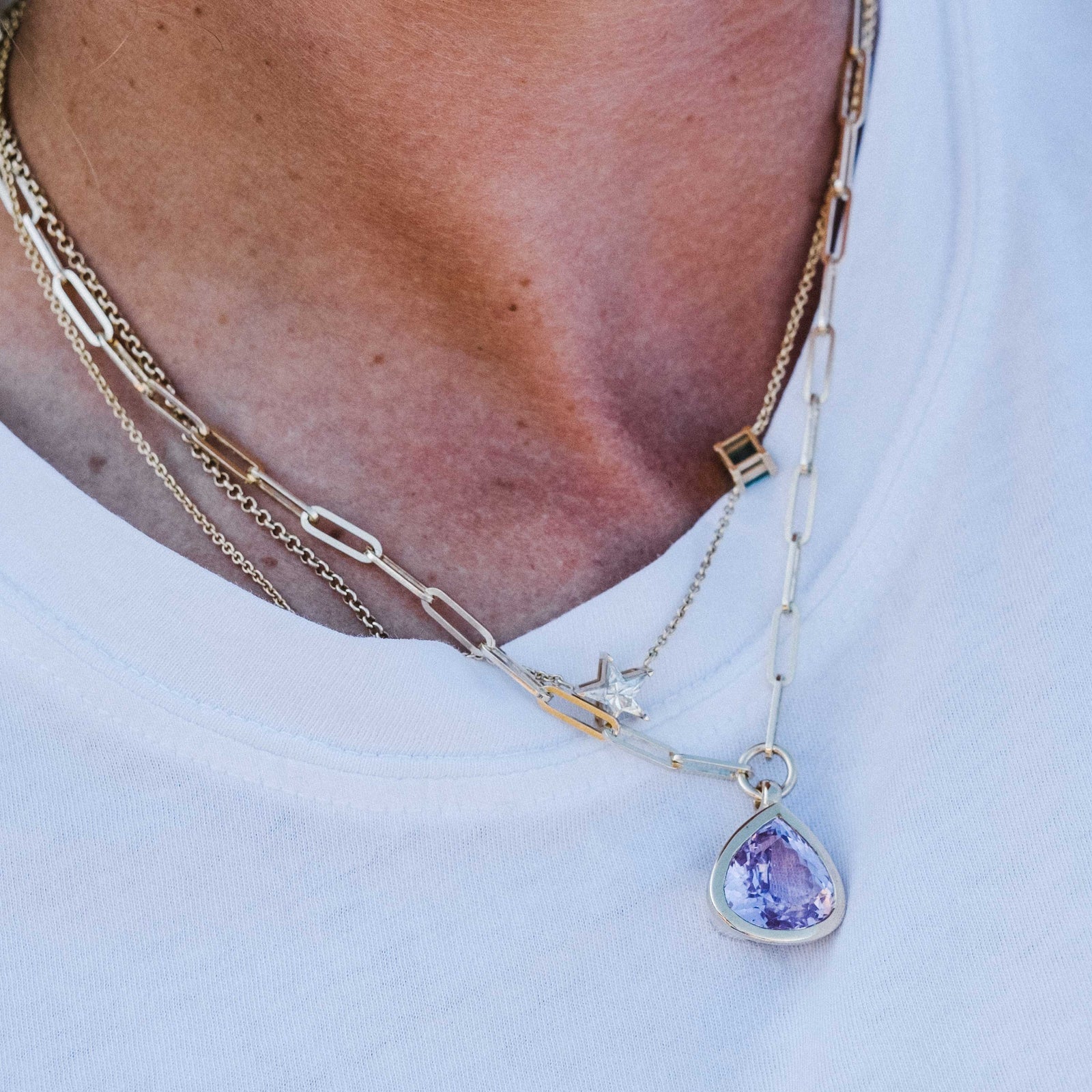 PETIT PÉTALE Gold Pink Tourmaline Trace Chain Necklace