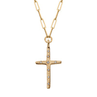 Gold Diamond Large Cross Trace Chain Necklace