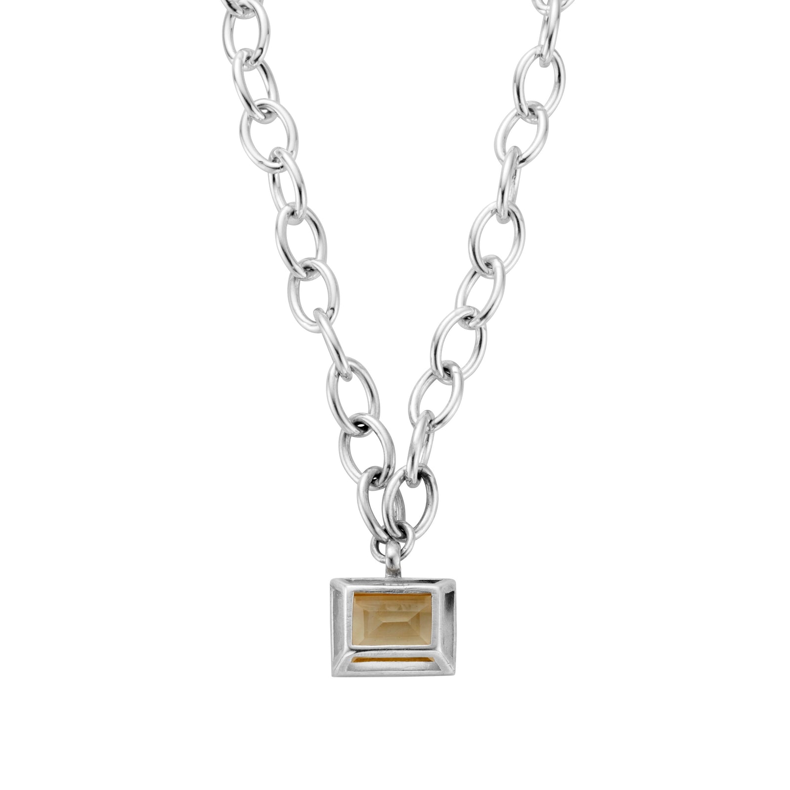 Silver Maxi Citrine Sylt Chain Necklace