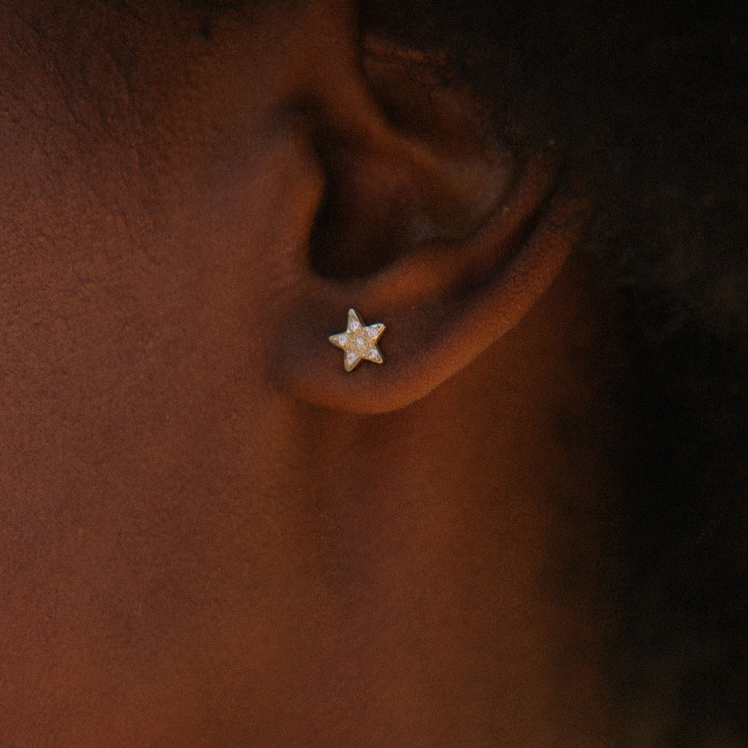 Gold Diamond Little Star Ear Charm Set
