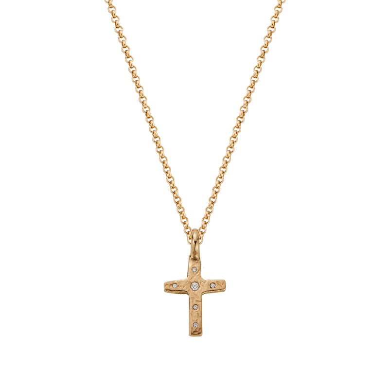 Gold Diamond Square Cross Necklace