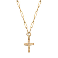 Gold Diamond Square Cross Trace Chain Necklace
