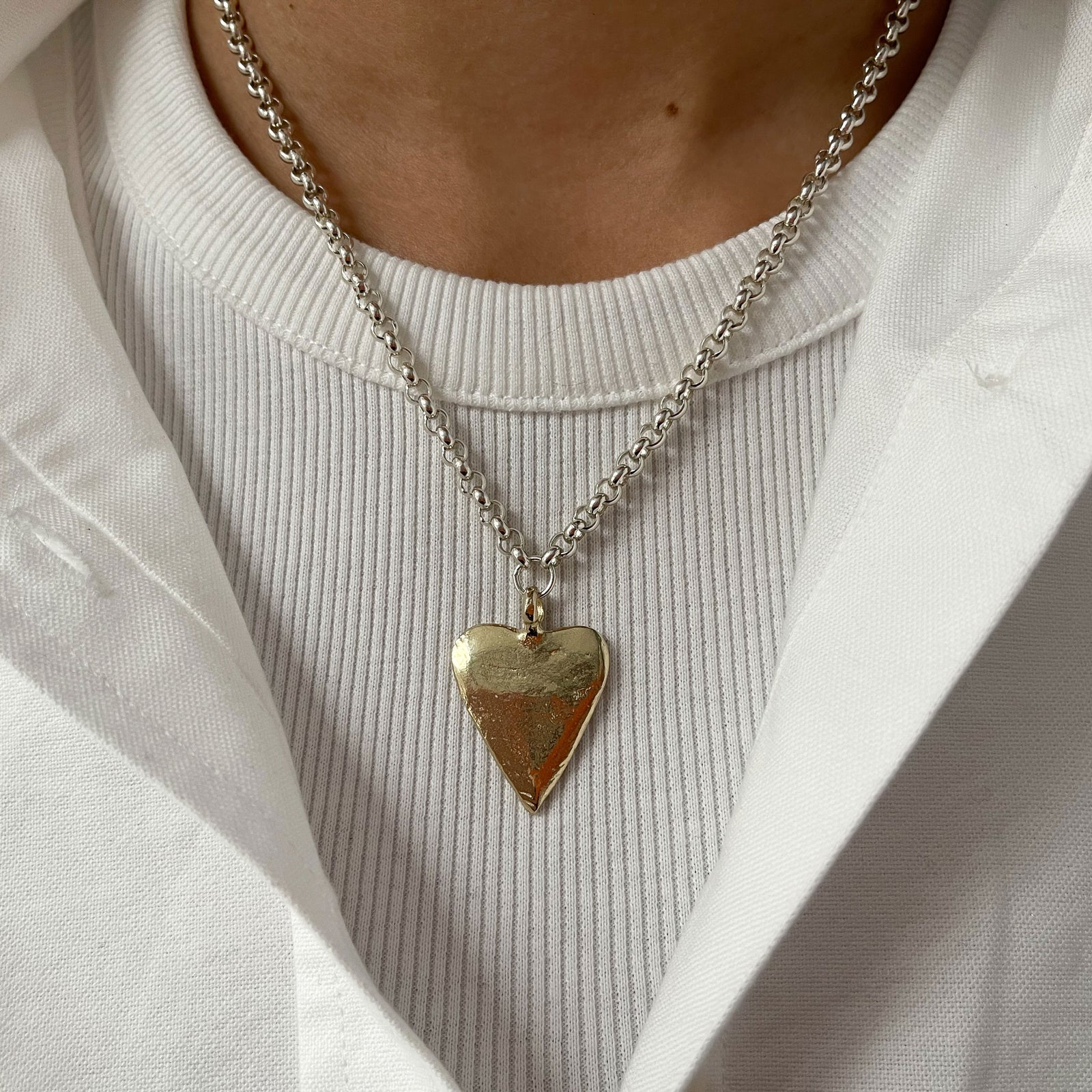 Silver & Gold 18" Fixed Large Heart Necklace