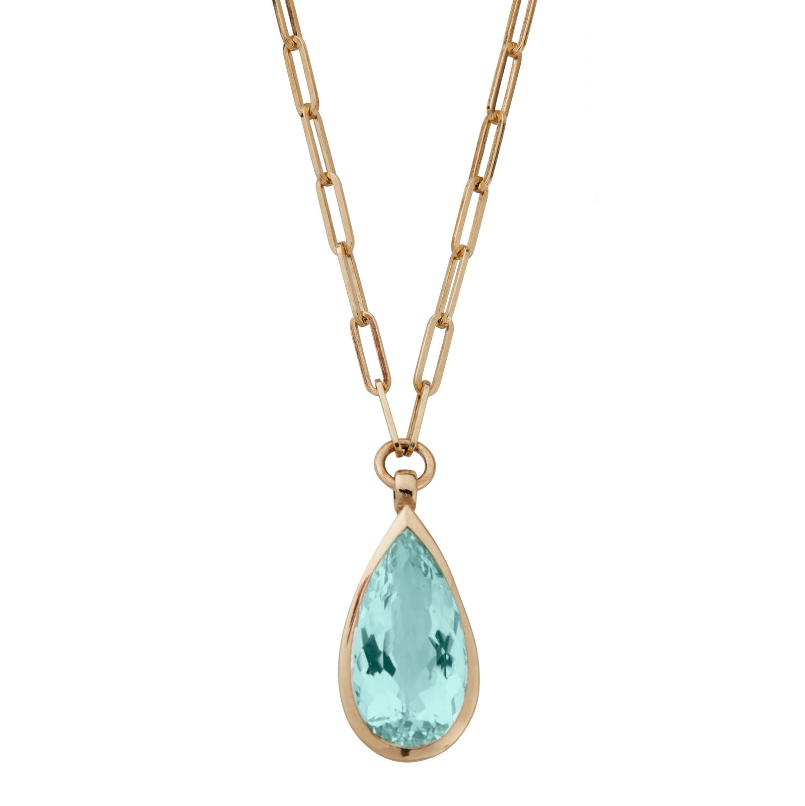 INDRA Gold Pear Aquamarine Trace Chain Necklace
