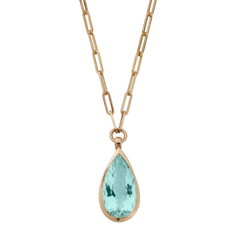 INDRA Gold Pear Aquamarine Trace Chain Necklace