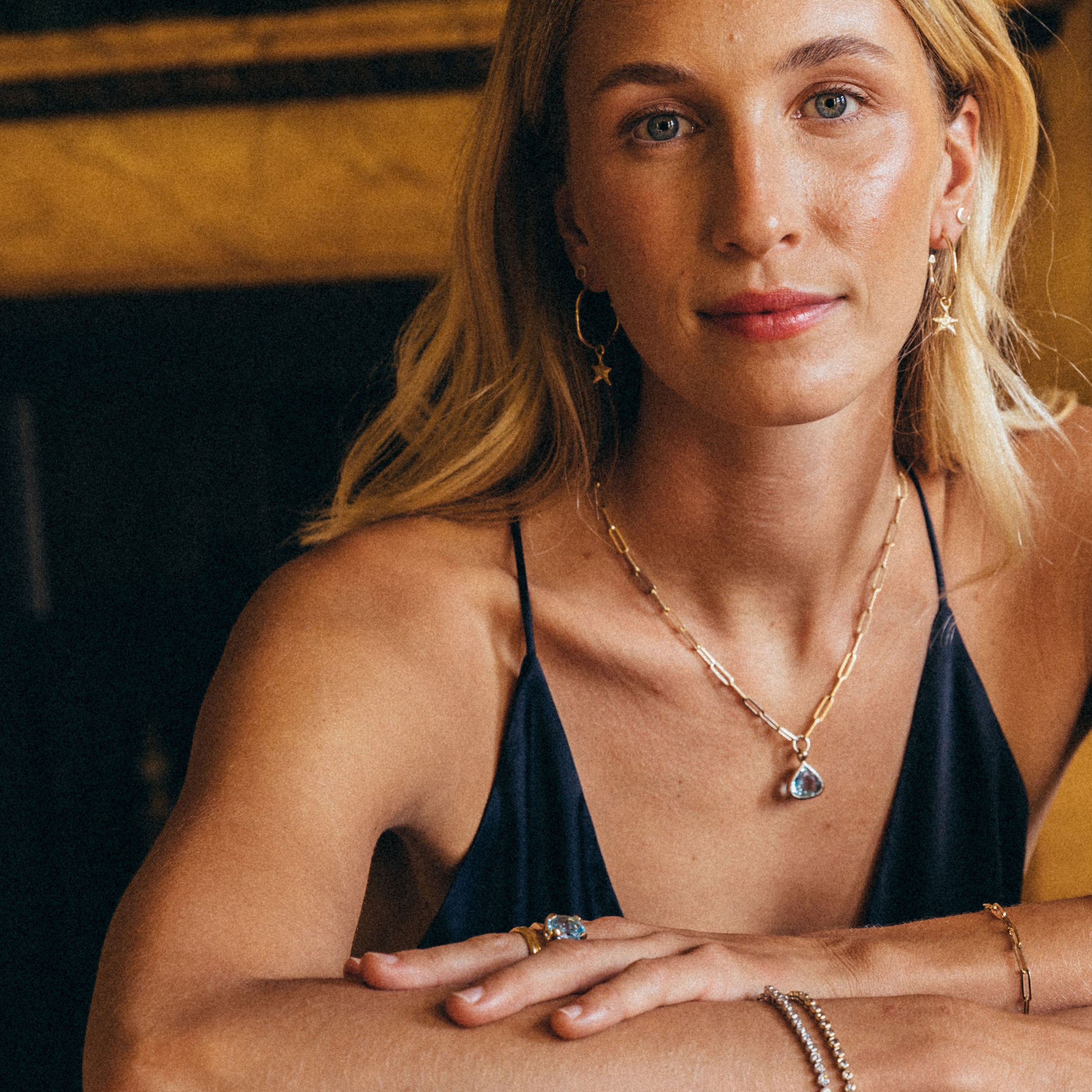 MARELLA Gold Aquamarine Trace Chain Necklace