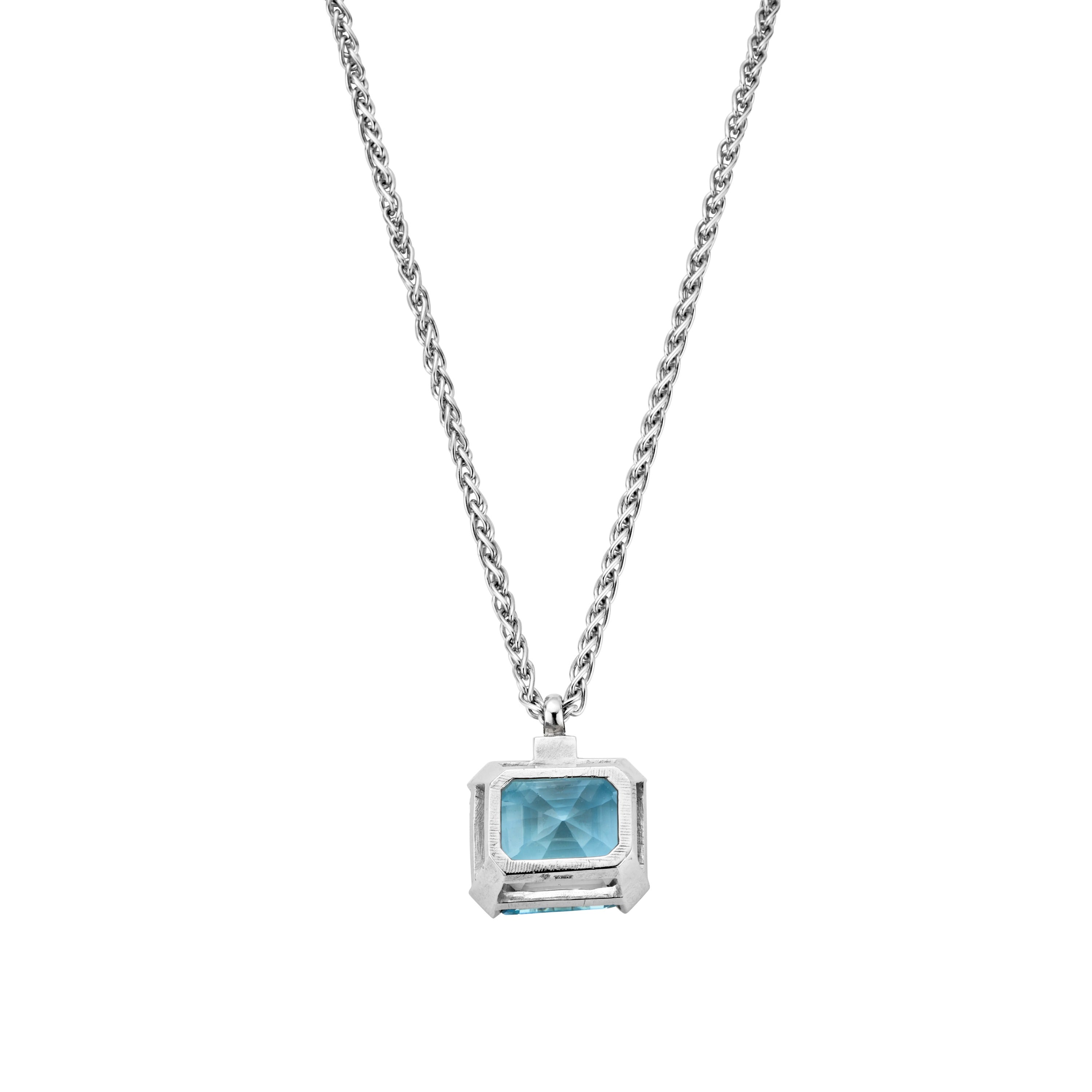 SILLA White Gold Square Aquamarine & Diamond Necklace