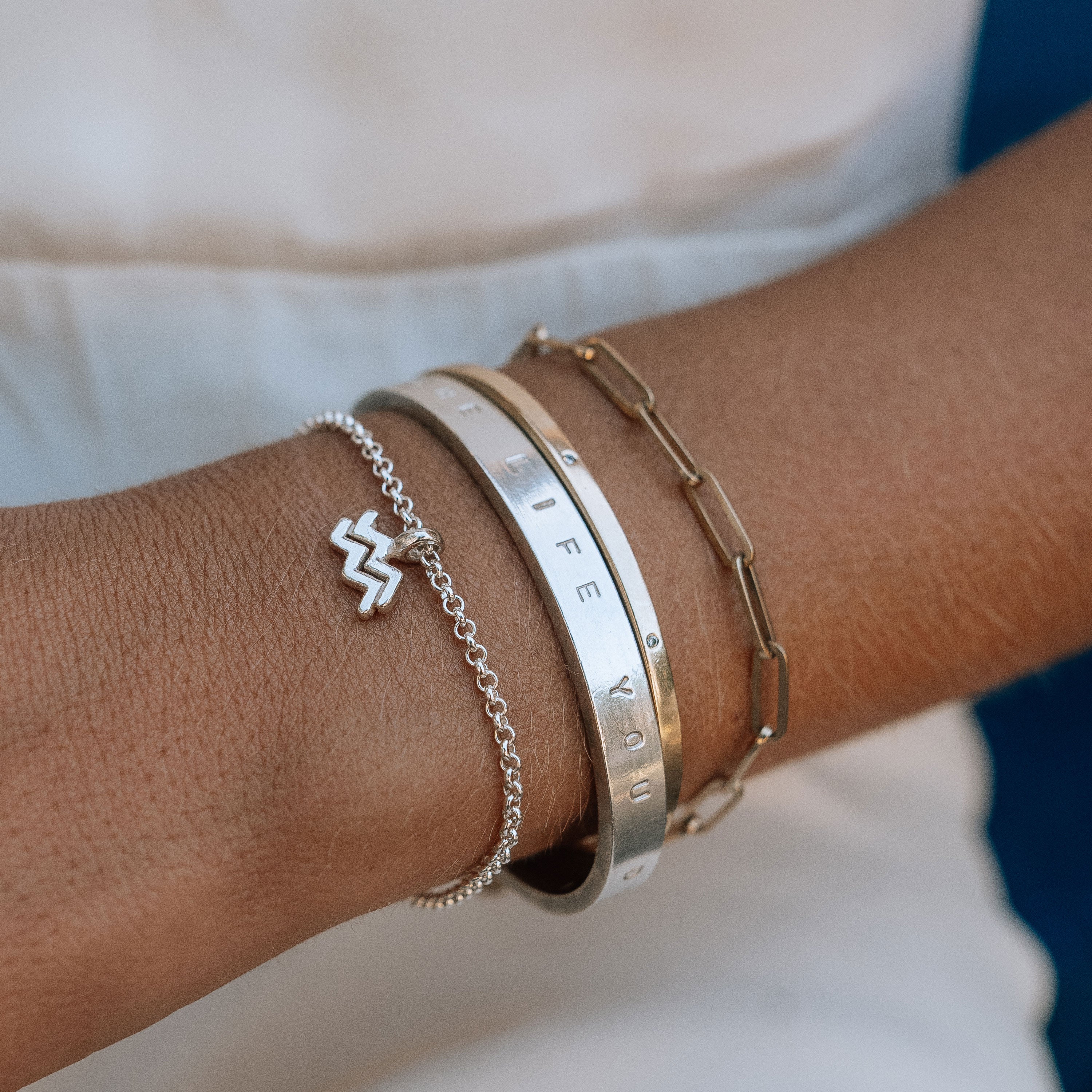 Silver Aquarius Mini Horoscope Chain Bracelet