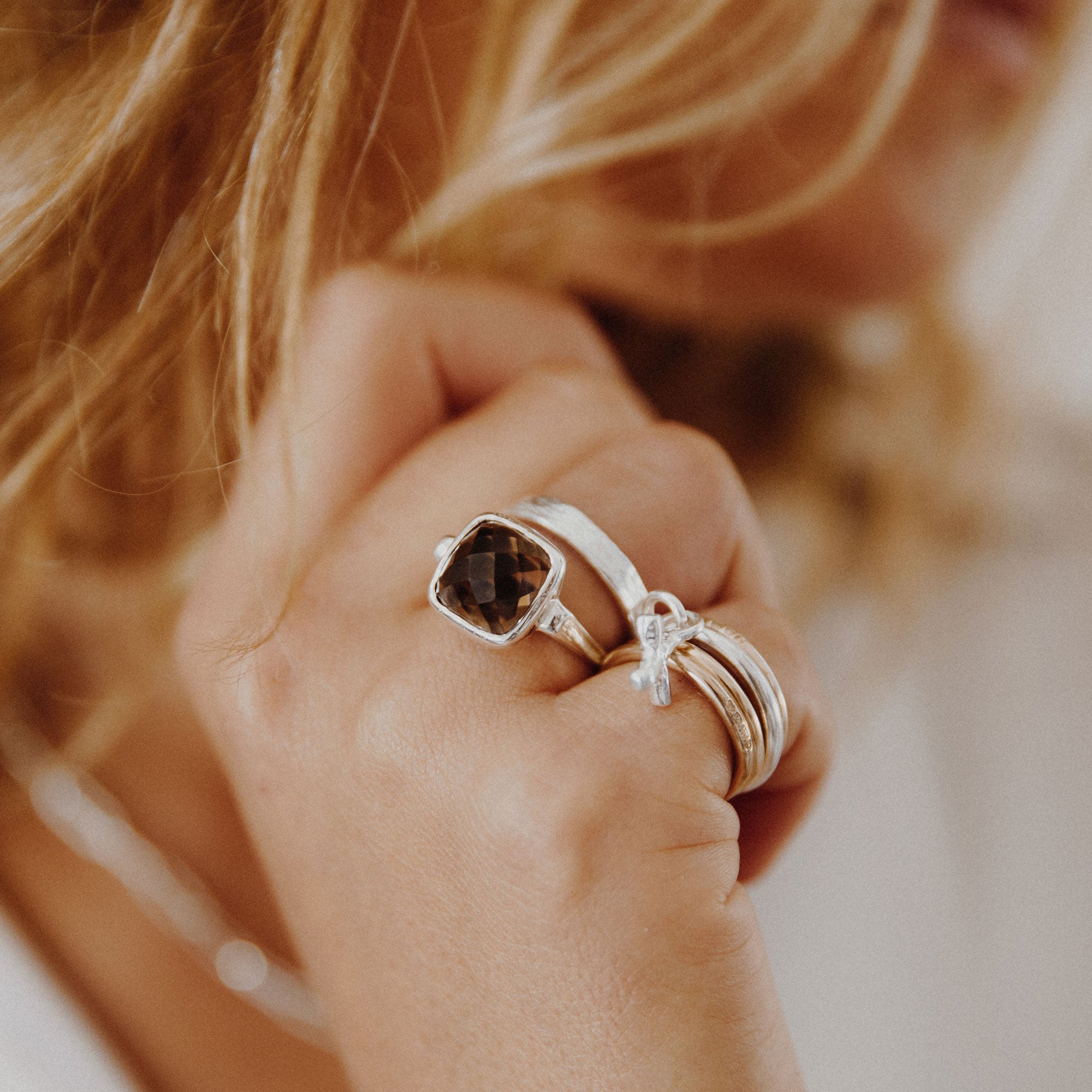 Silver Smoky Quartz Crystal Ring