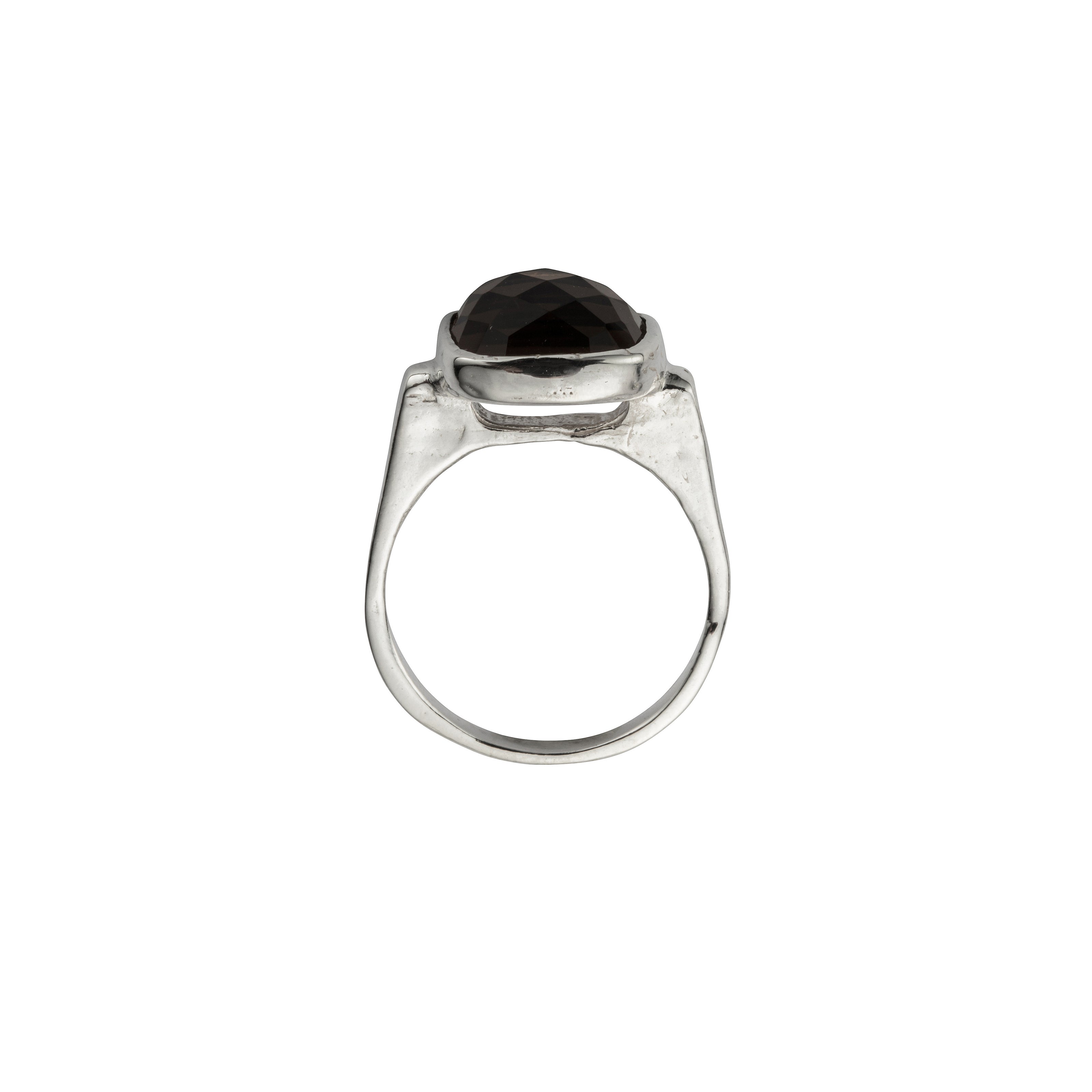 Silver Smoky Quartz Crystal Ring