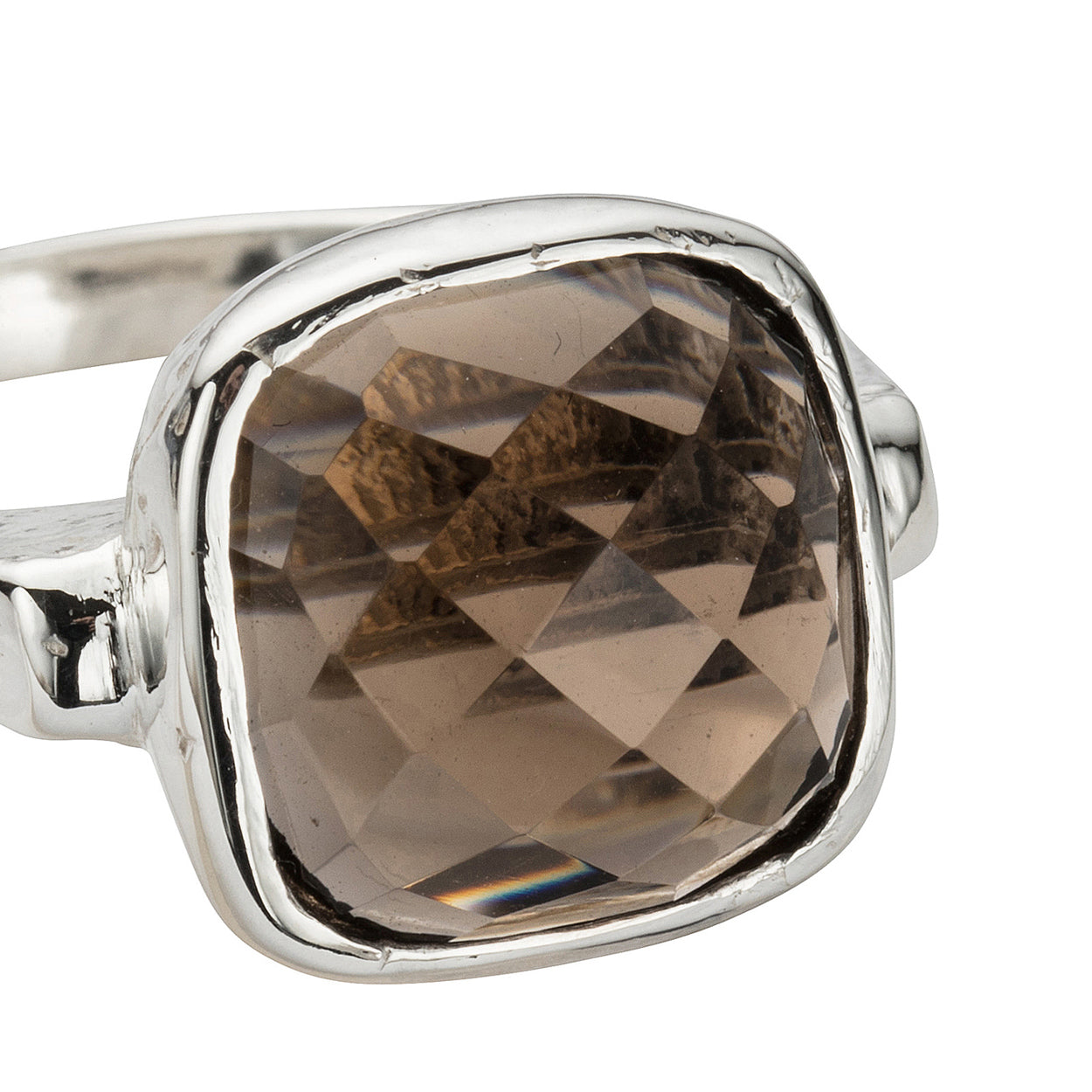 Silver Smoky Quartz Crystal Ring