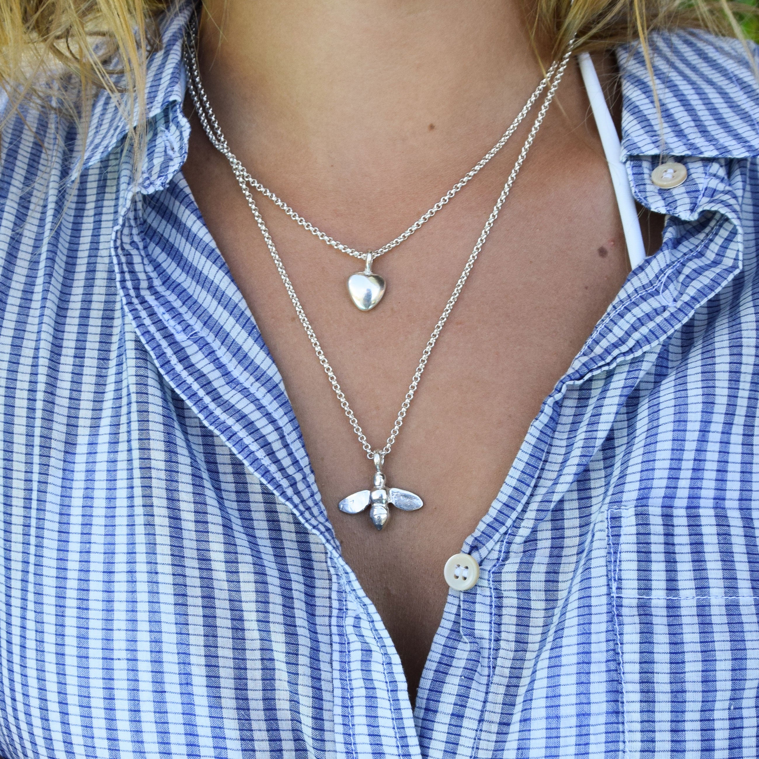 White Gold Large Honey Bee Necklace