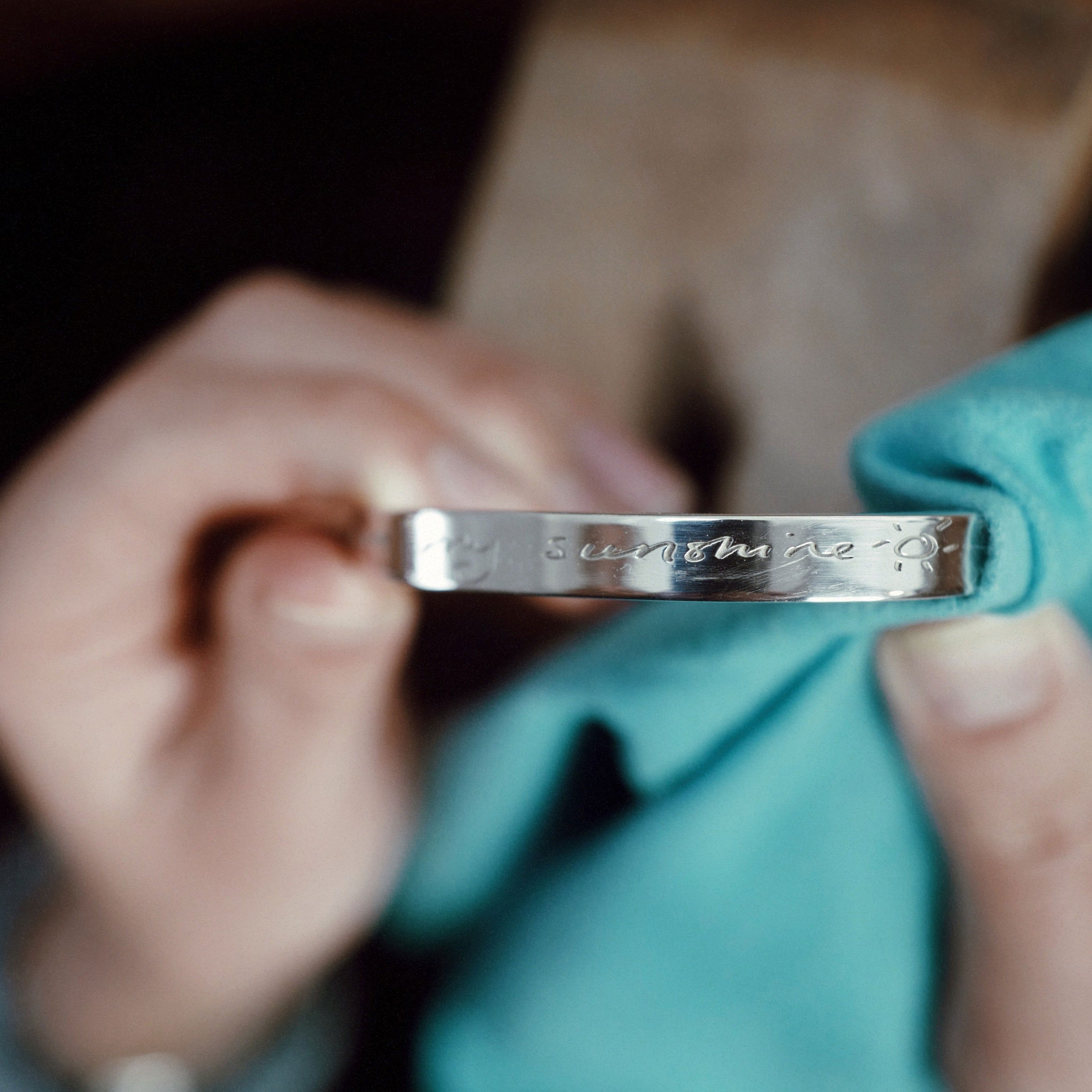 Silver Pebble Signet Ring with Handwriting