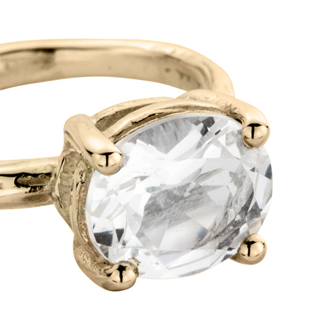 Gold Clear Quartz Claw Ring
