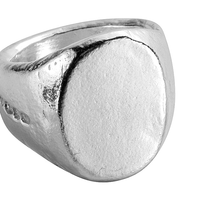 Silver Oval Signet Ring with Handwriting