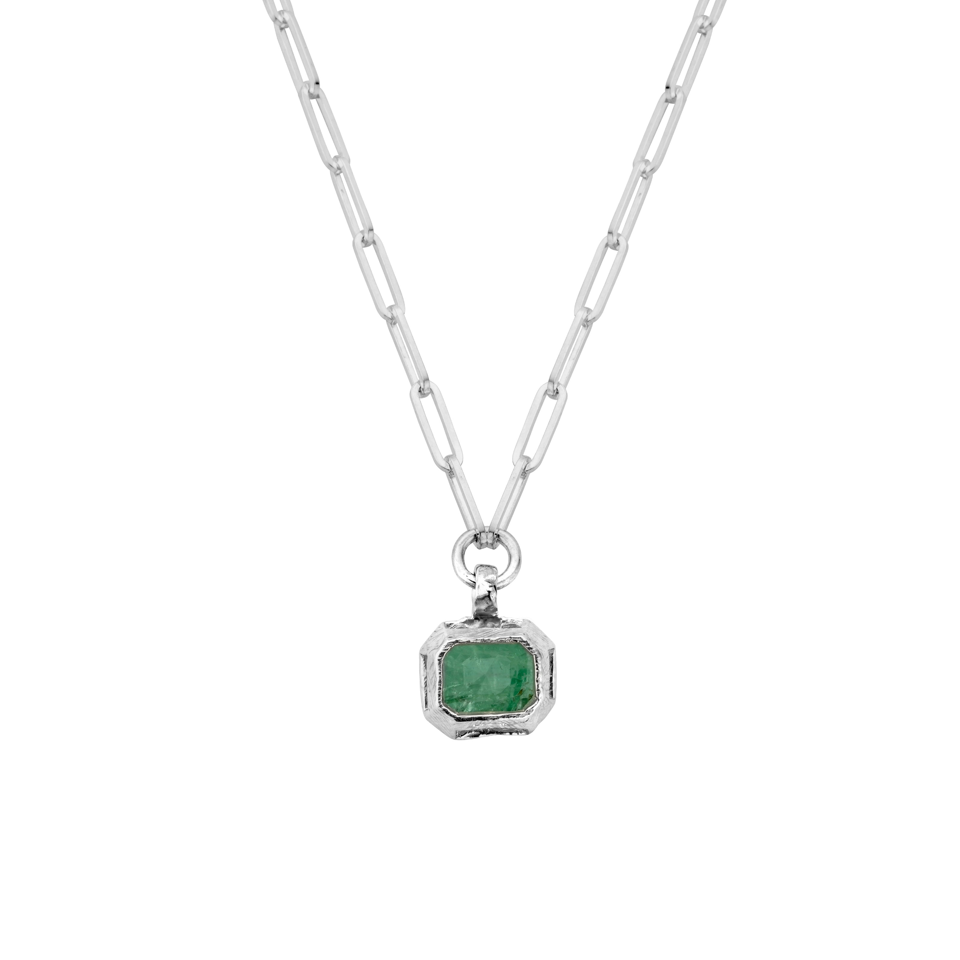 OLOMANA Silver Emerald Trace Chain Necklace