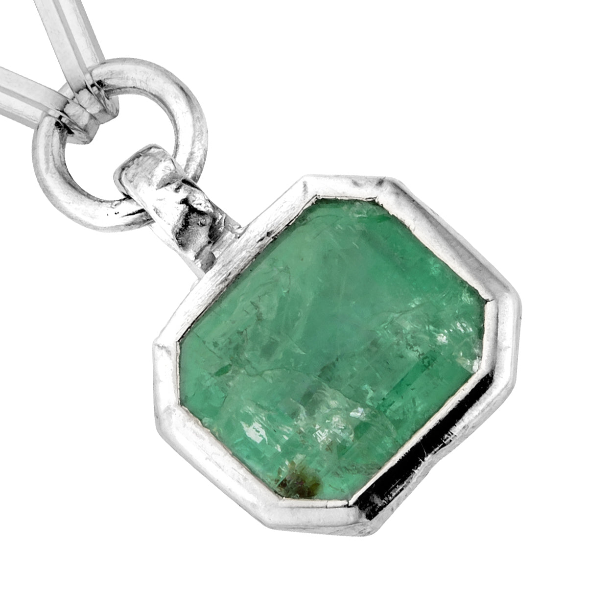 OLOMANA Silver Emerald Trace Chain Necklace