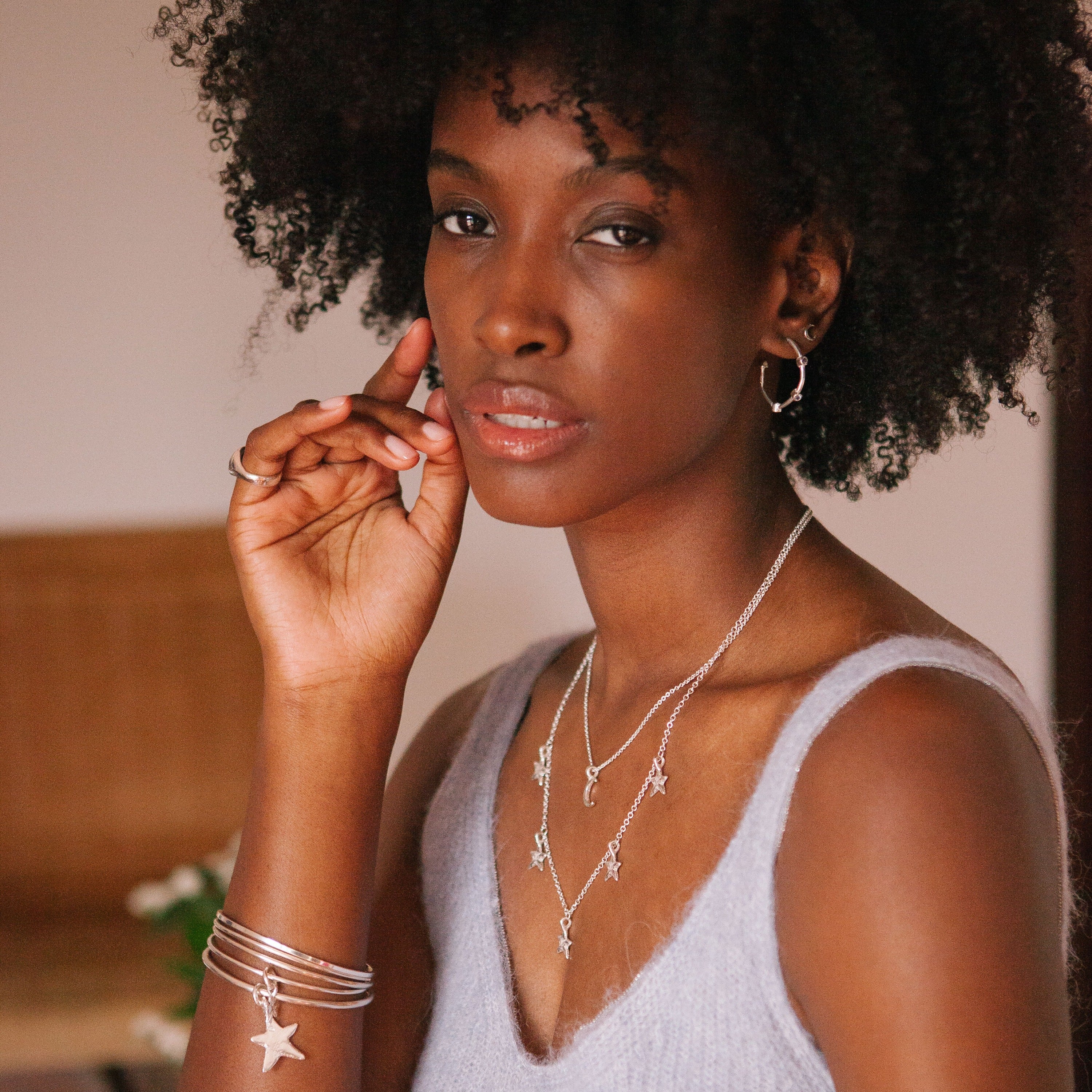 Silver Aquamarine Maxi Midnight Hoop Earrings