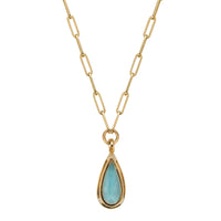 ARA Gold Pear Aquamarine Trace Chain Necklace