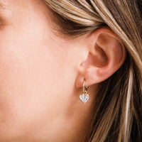 Gold Tiny Cupid Hoops With Diamond Heart Charms