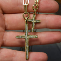 Gold Pavé Set Diamond Large Cross Trace Chain Necklace