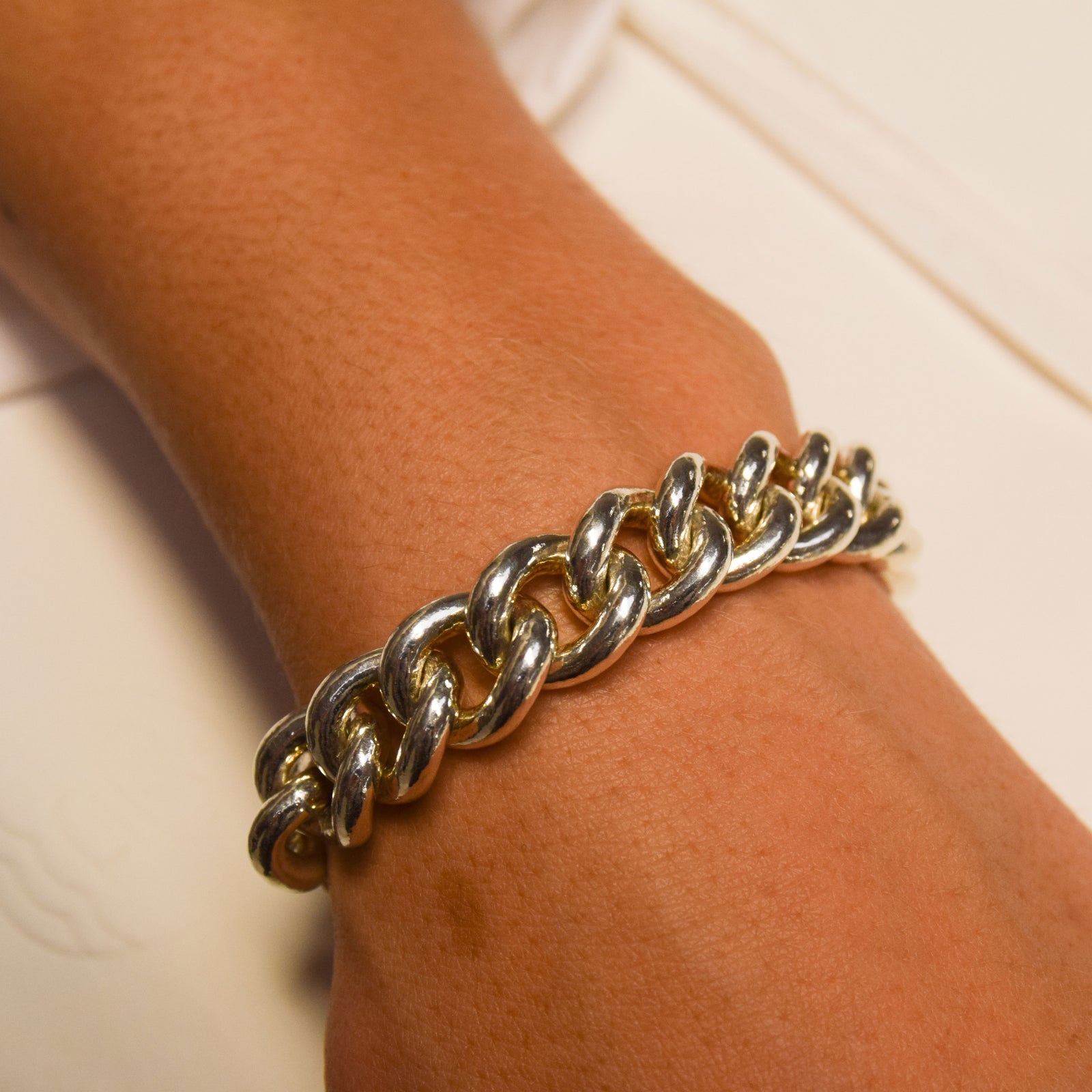 Silver Large Curb Chain Bracelet / Size Large
