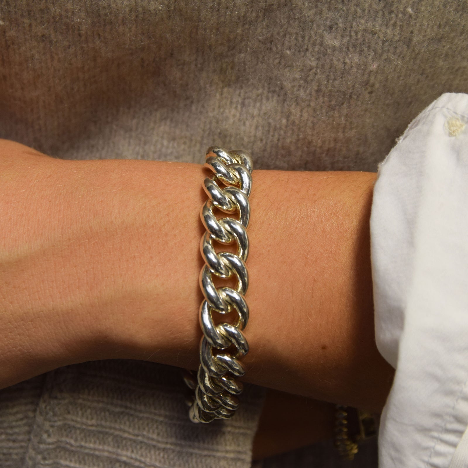 Silver Large Curb Chain Bracelet / Size Large