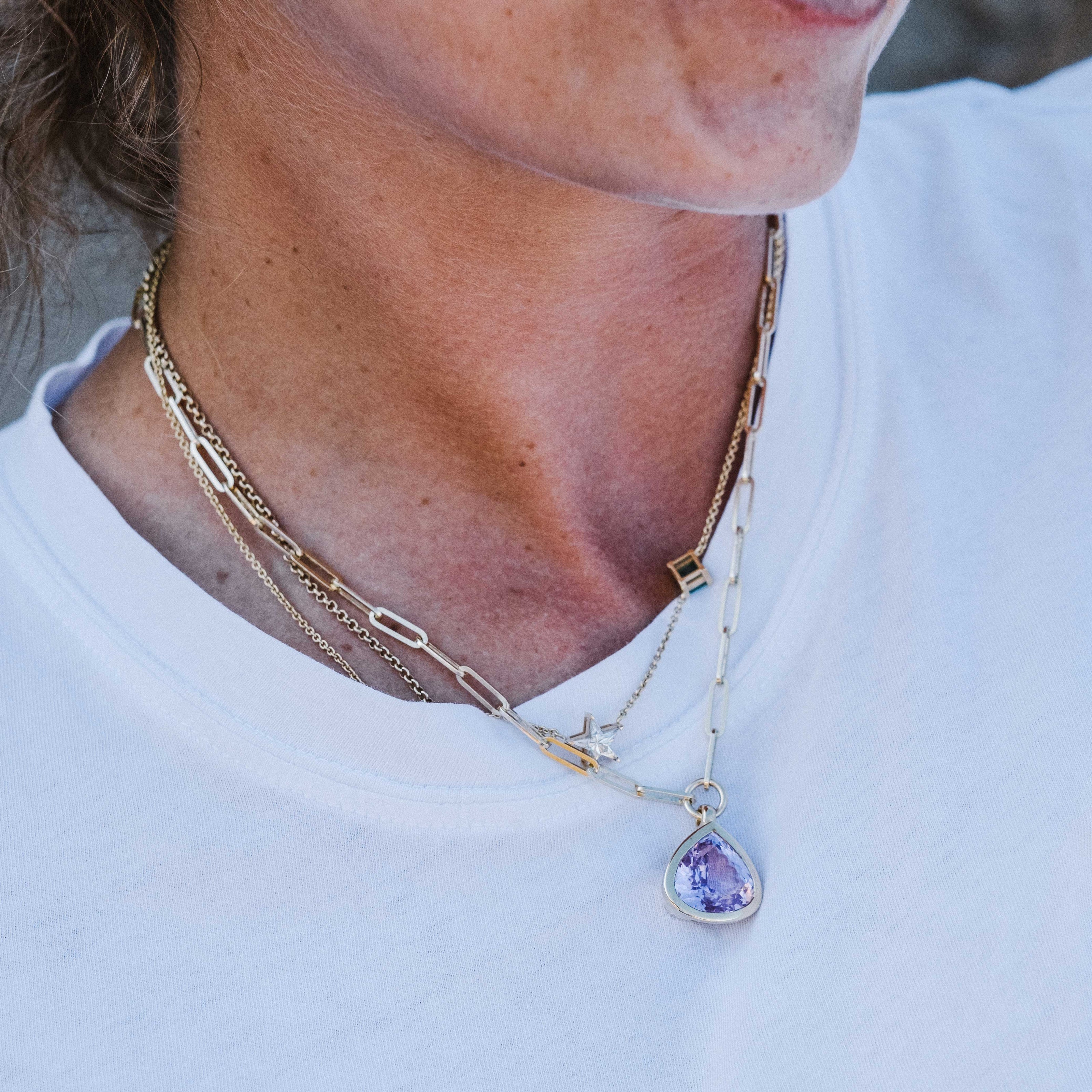 PETIT PÉTALE Gold Pink Tourmaline Trace Chain Necklace