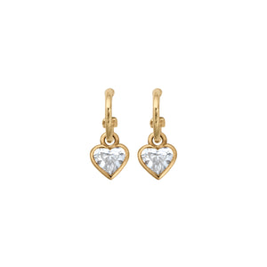Gold Tiny Cupid Hoops With Diamond Heart Charms