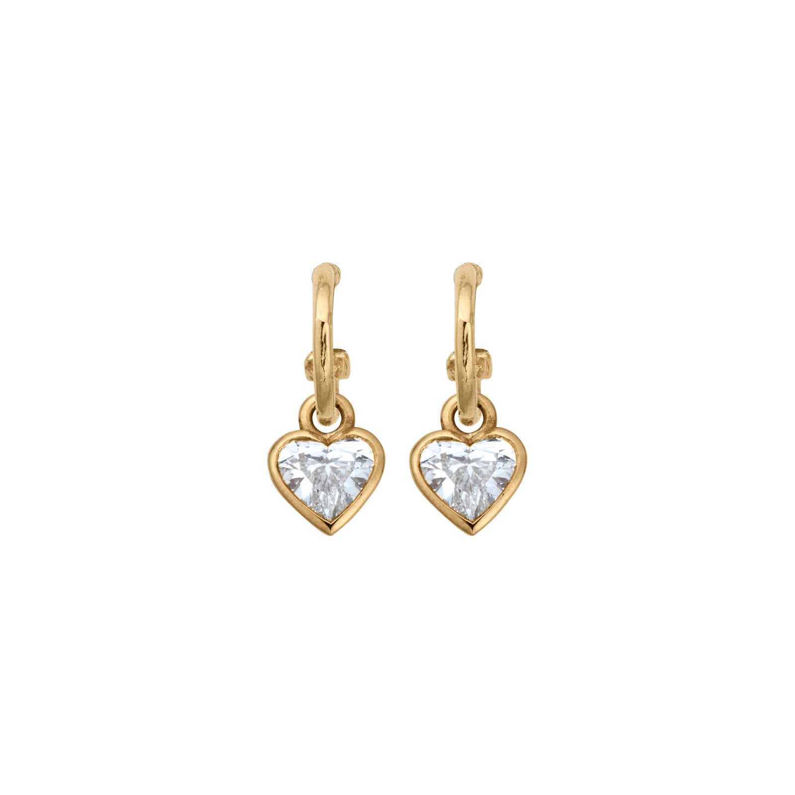 Gold Tiny Cupid Hoops With Diamond Heart Charms