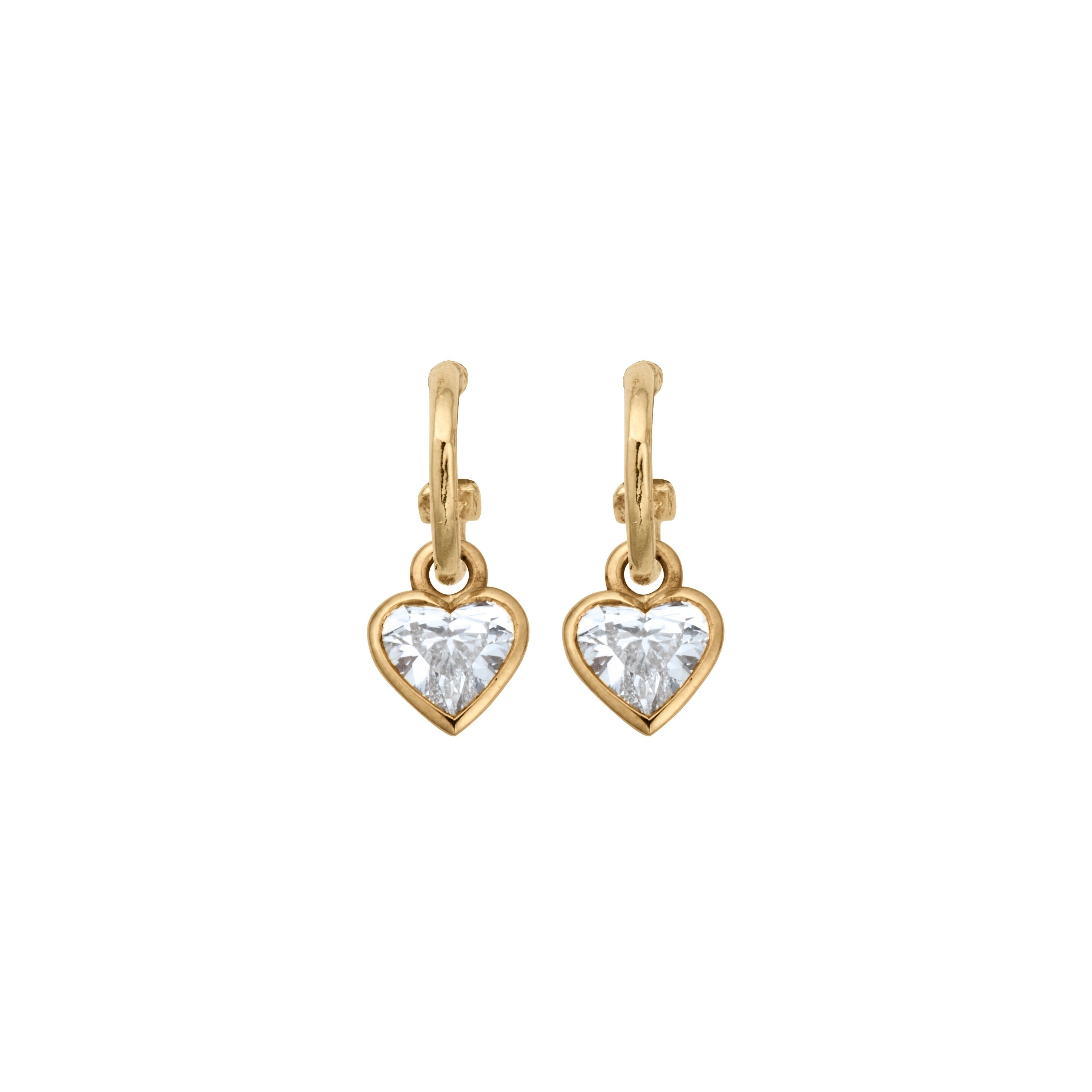 Gold Tiny Cupid Hoops With Diamond Heart Charms