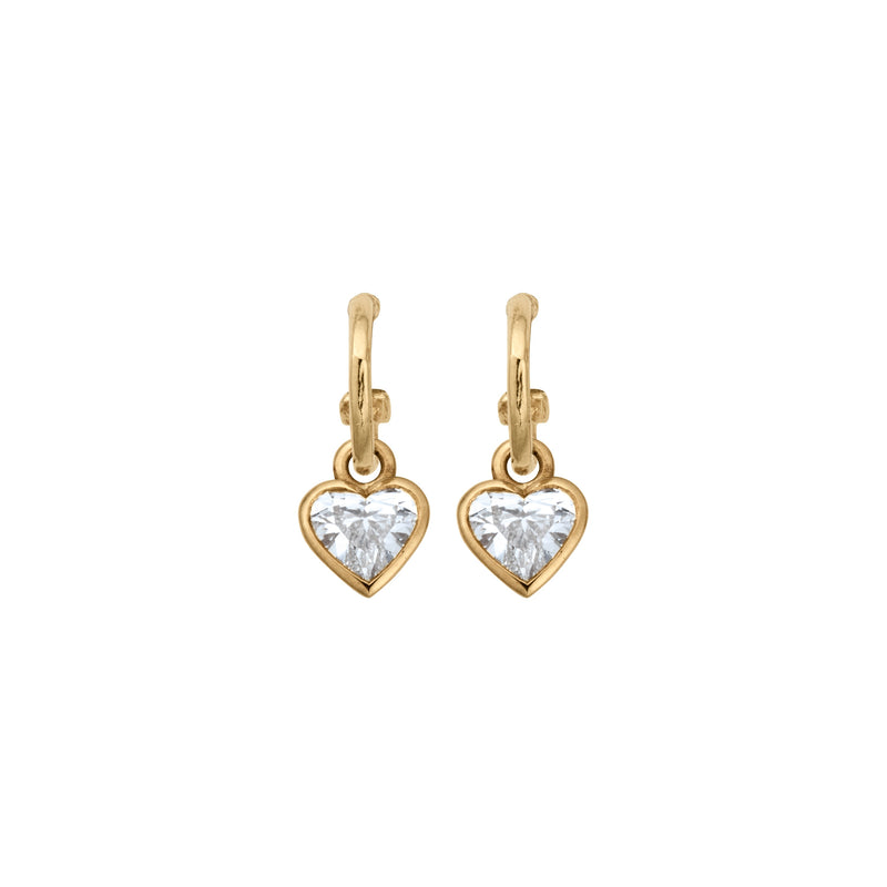Gold Tiny Cupid Hoops With Diamond Heart Charms