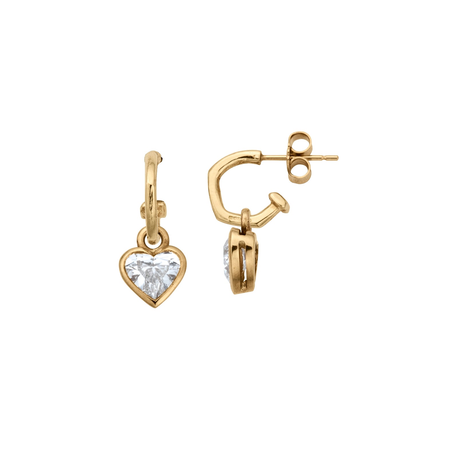 Gold Tiny Cupid Hoops With Diamond Heart Charms