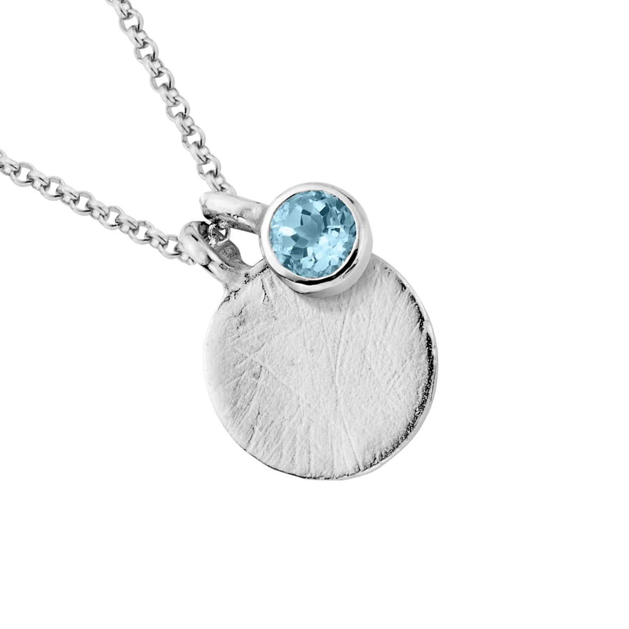 Silver Blue Topaz Moon & Stone Necklace
