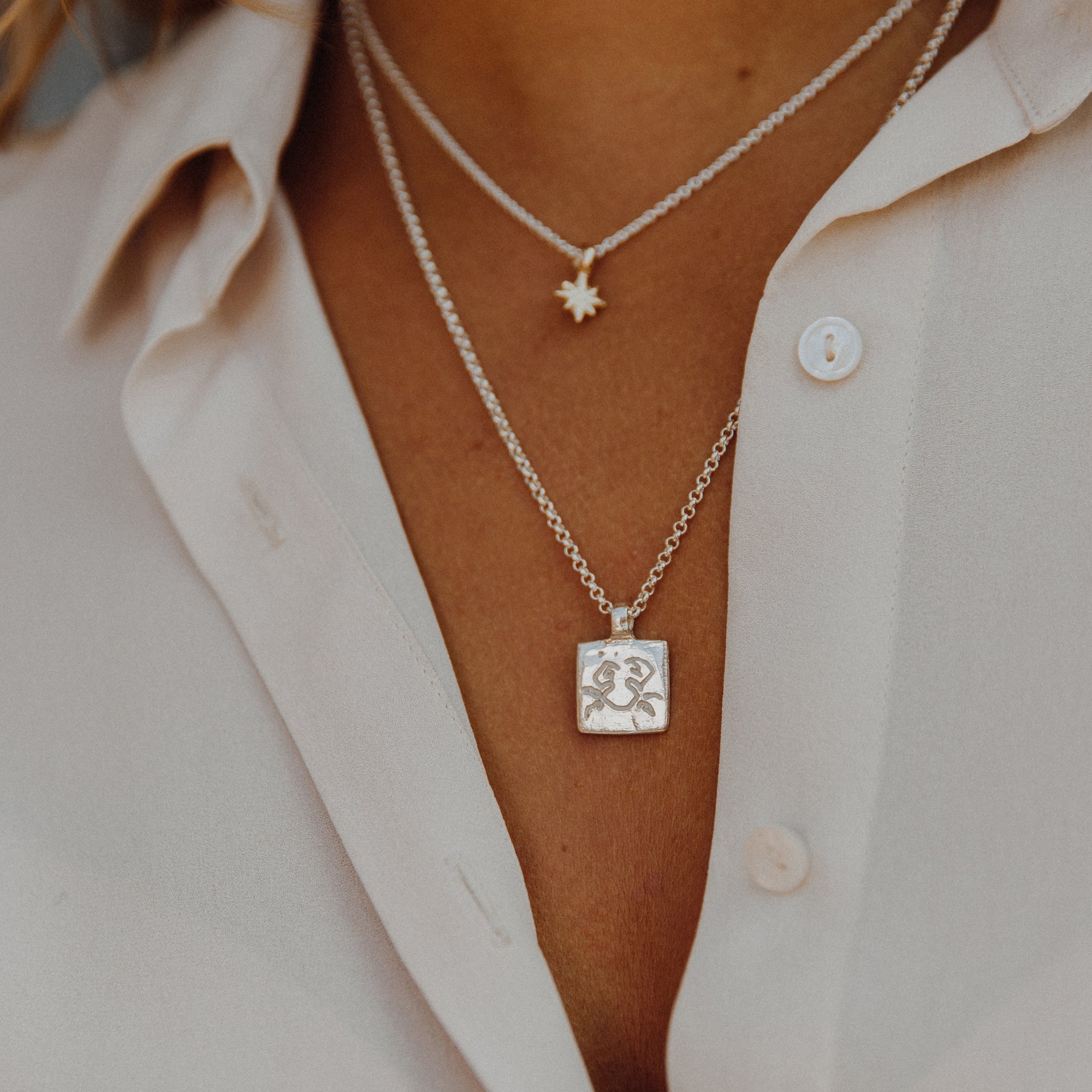 Silver Medium Cancer Horoscope Necklace