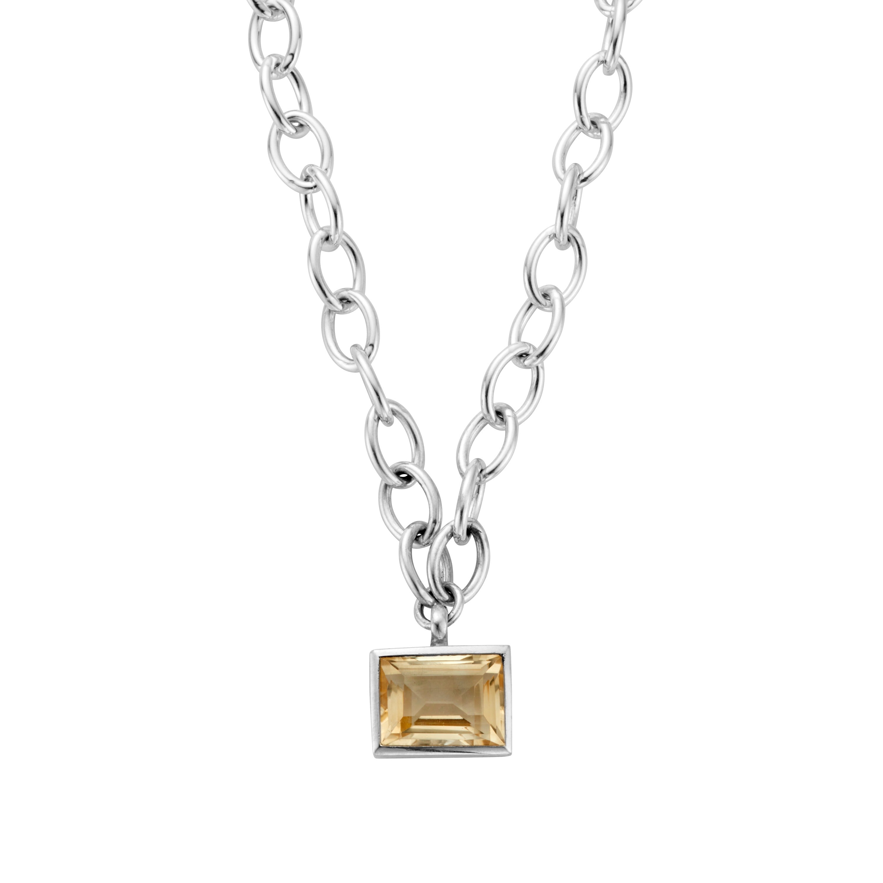 Silver Maxi Citrine Sylt Chain Necklace
