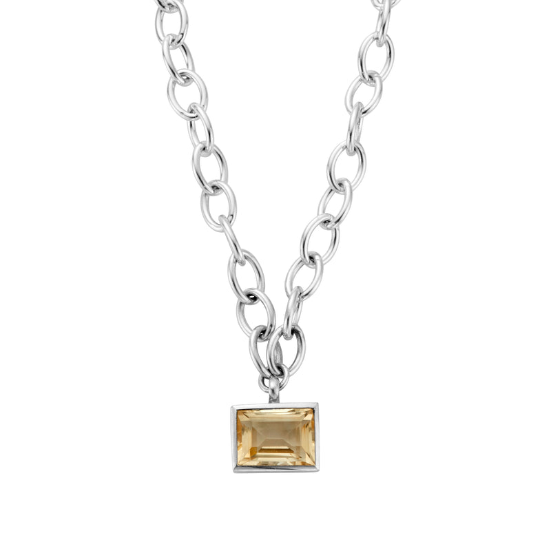 Silver Maxi Citrine Sylt Chain Necklace