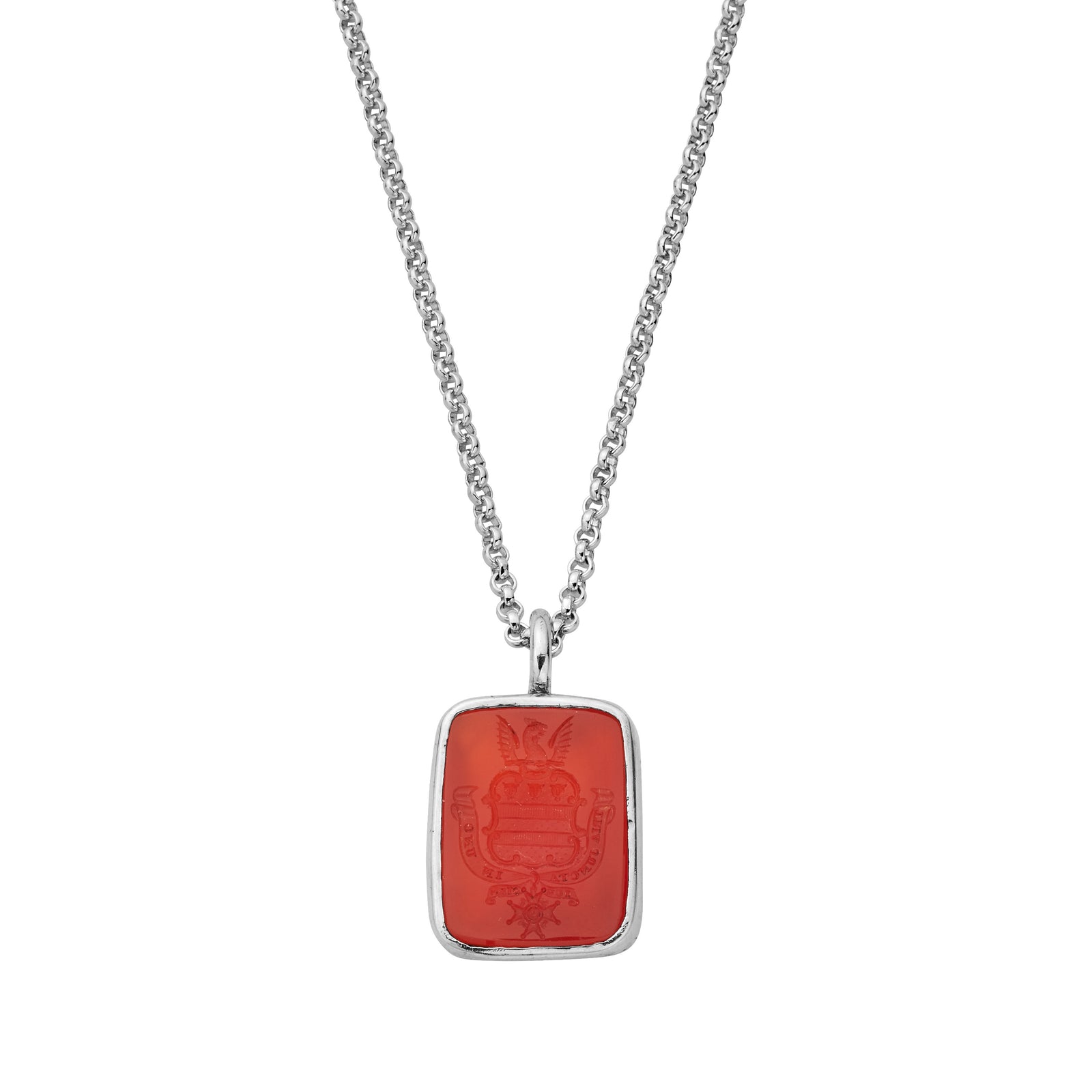 Silver Carnelian Intaglio Hand Carved Necklace