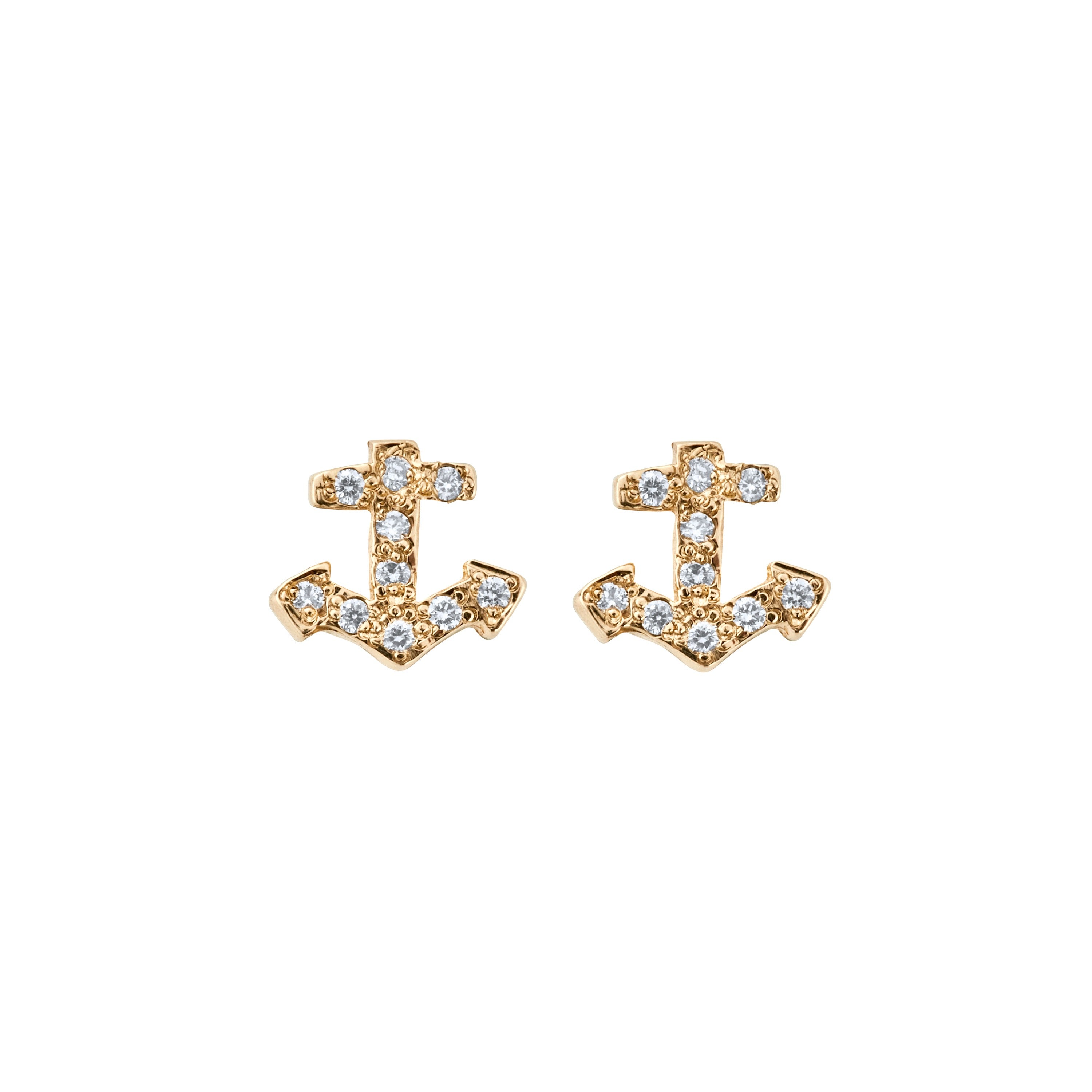 Gold Diamond Little Anchor Ear Charm Set