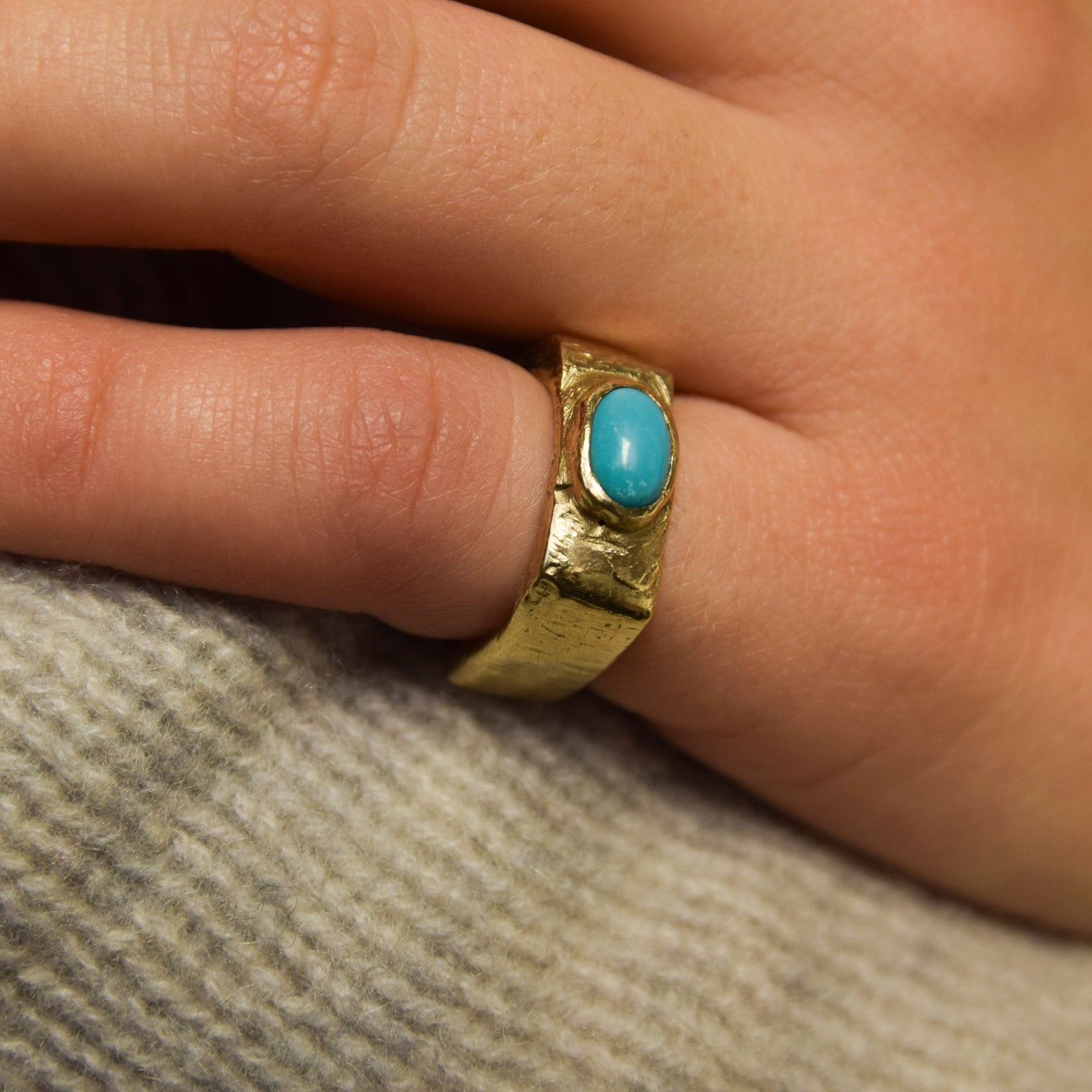 Gold Hand Carved Turquoise Ring