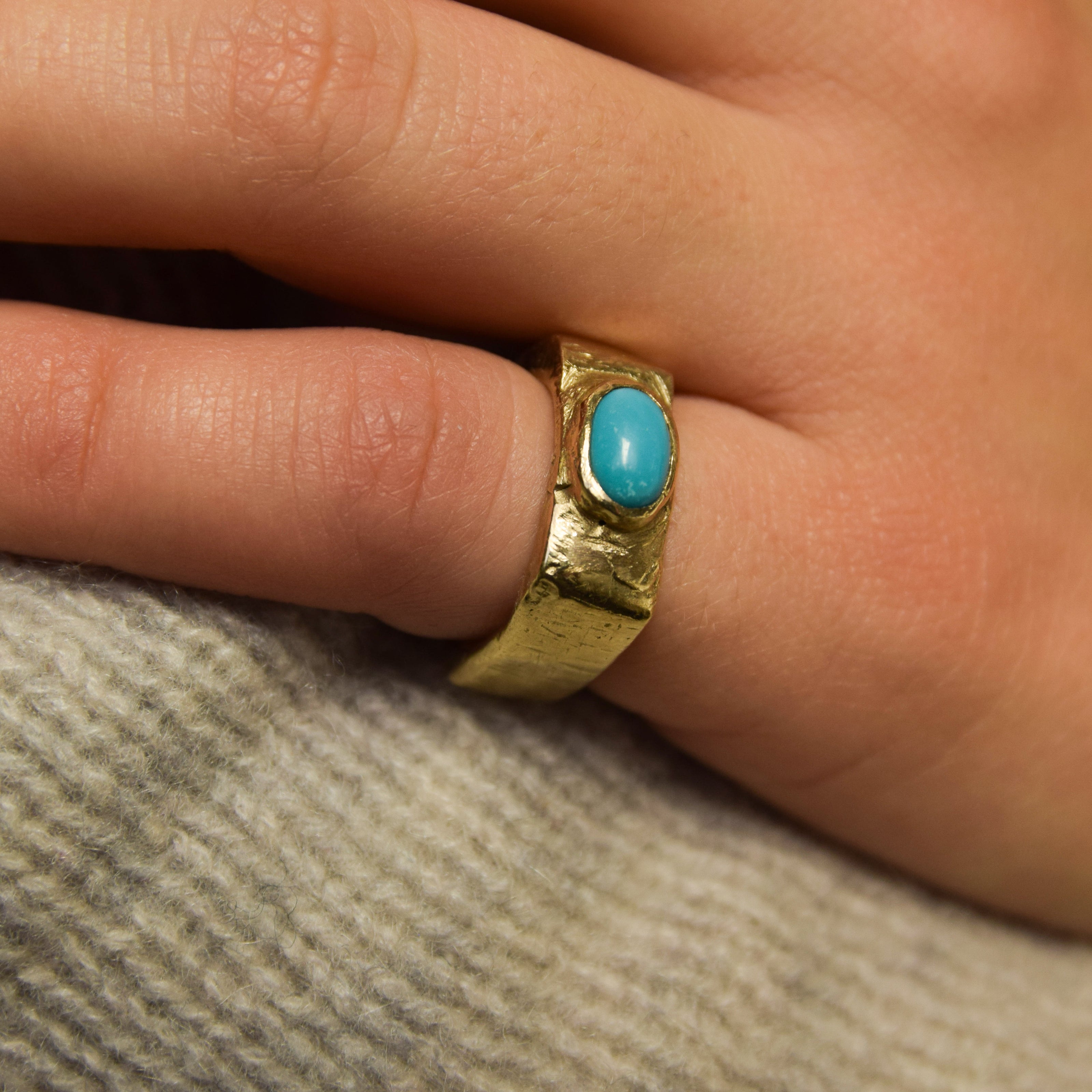Gold Hand Carved Turquoise Ring