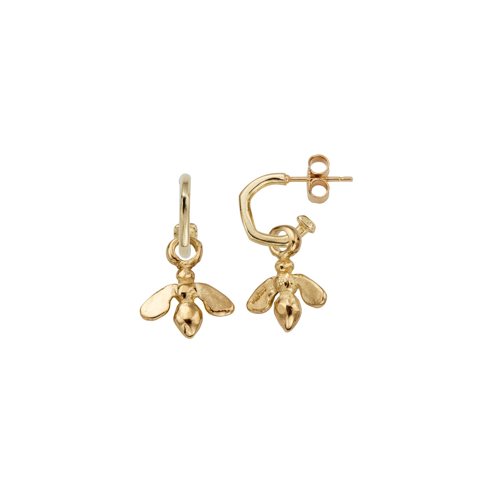 Gold Tiny Cupid Hoops With Mini Honey Bee Charms
