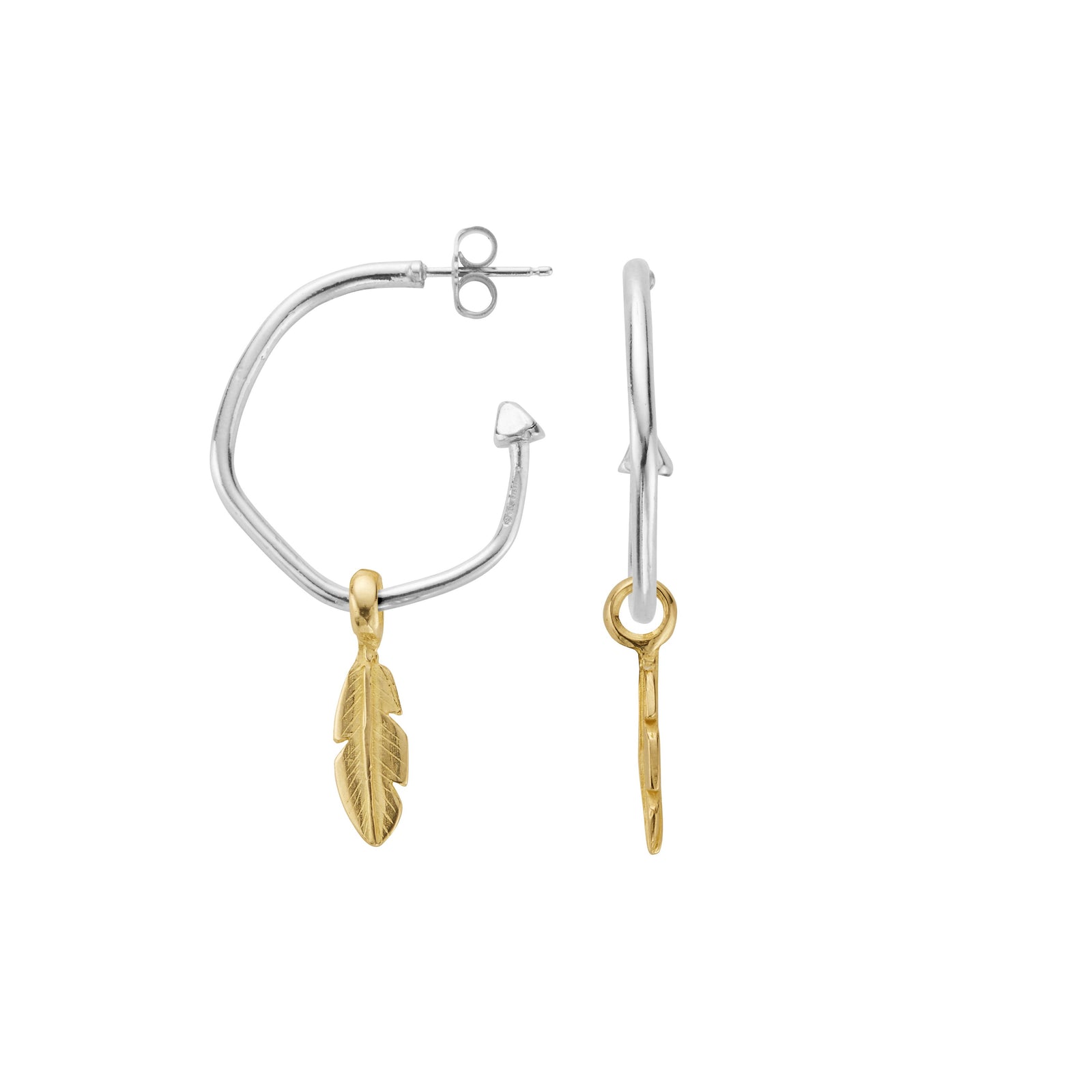 Maxi Cupid Hoops with Gold Mini Feather Charms