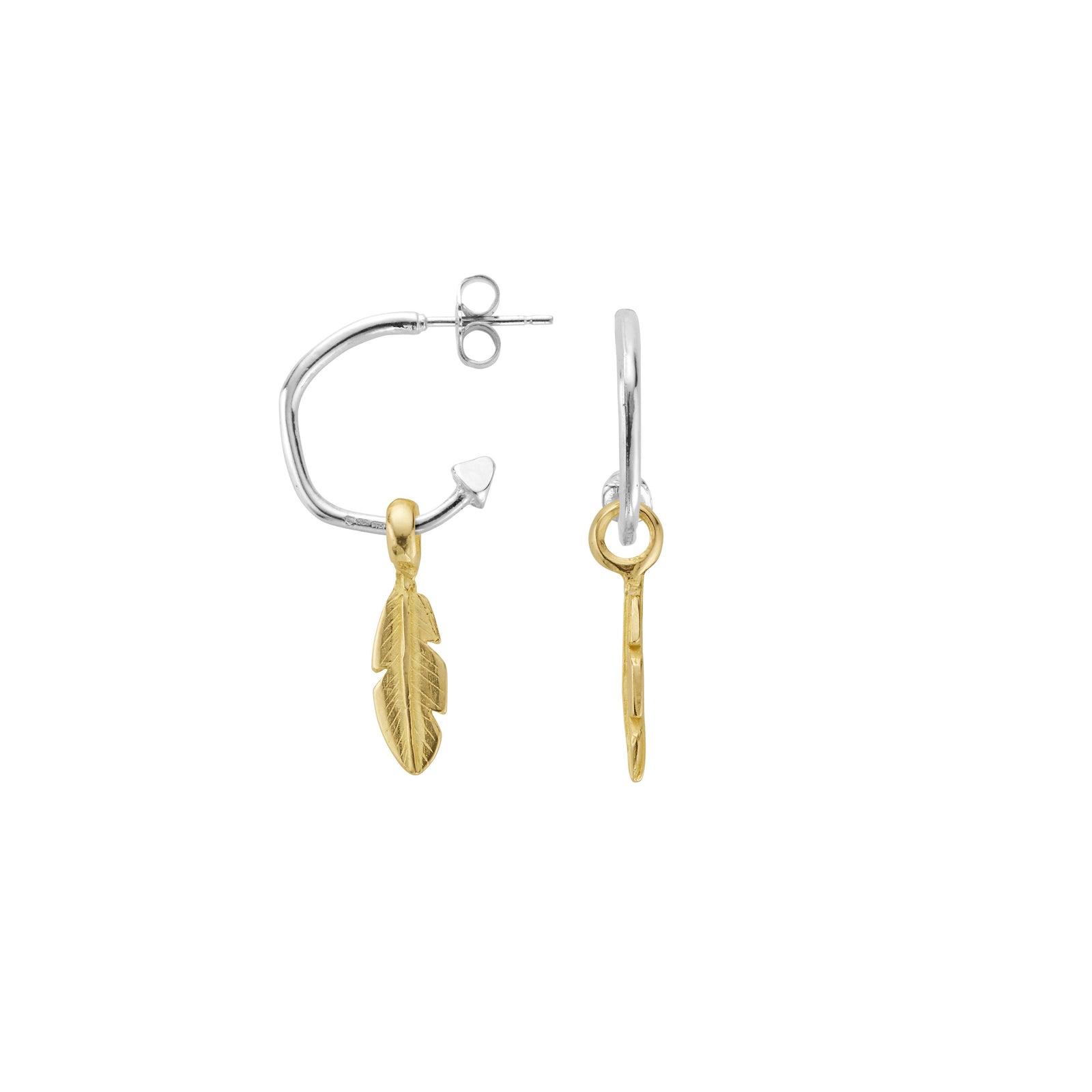 Mini Cupid Hoops With Gold Mini Feather Charms