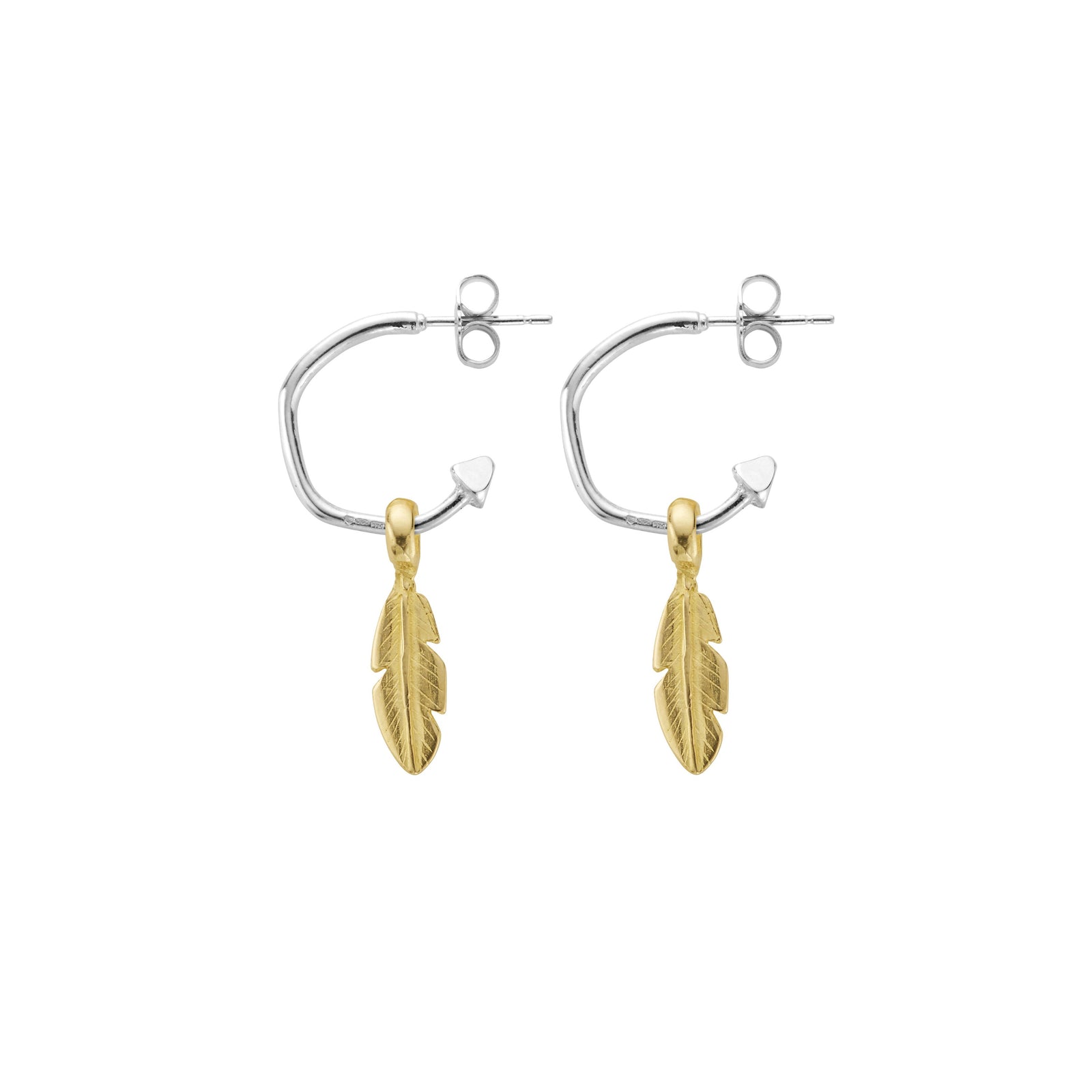 Mini Cupid Hoops With Gold Mini Feather Charms
