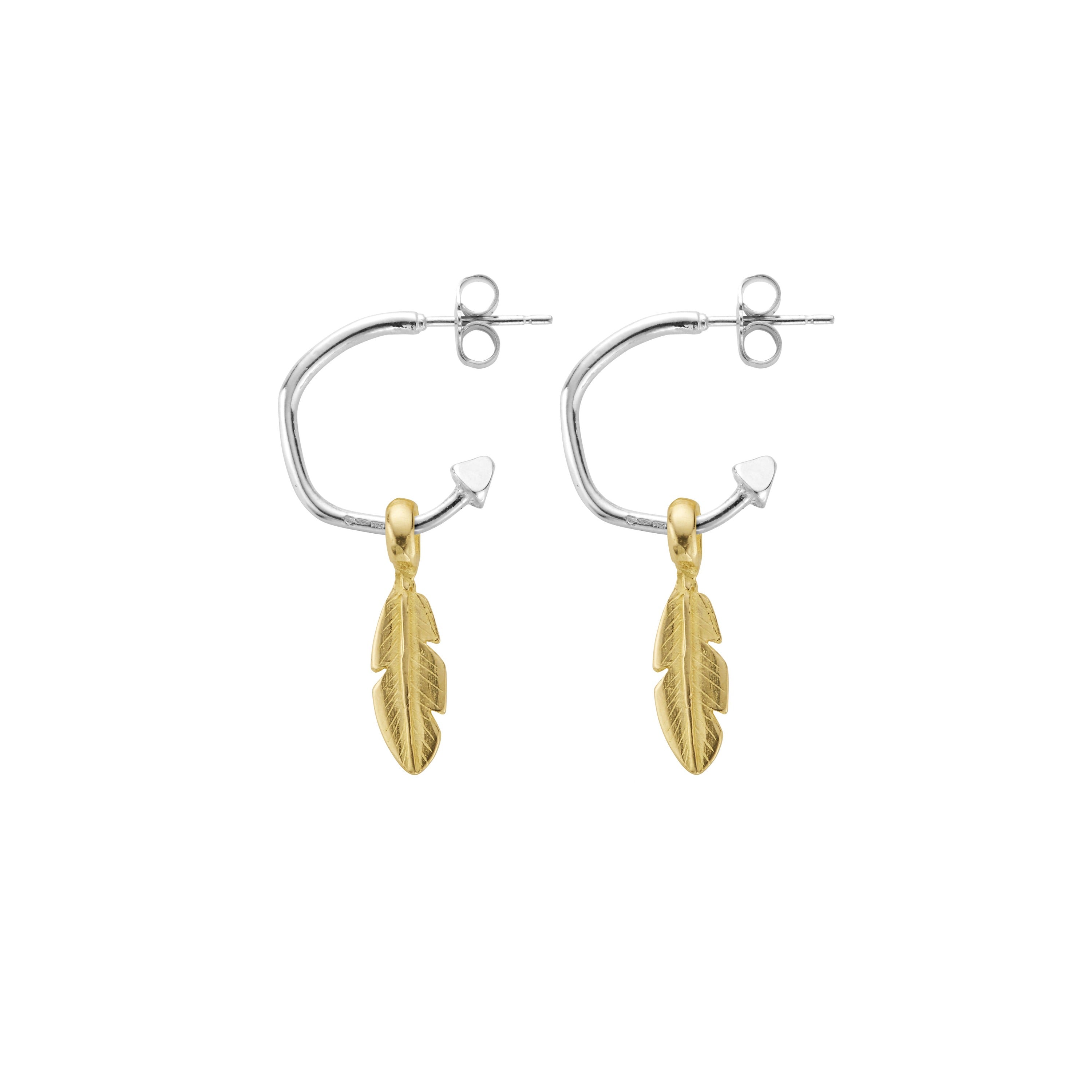 Mini Cupid Hoops With Gold Mini Feather Charms