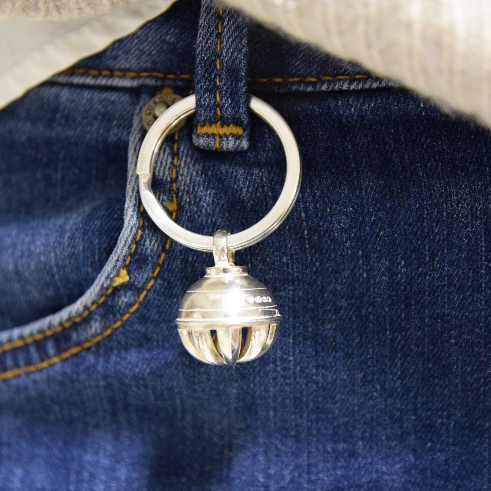Silver Elephant Bell Key Ring
