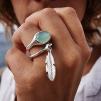Silver Medium Feather Falling Ring