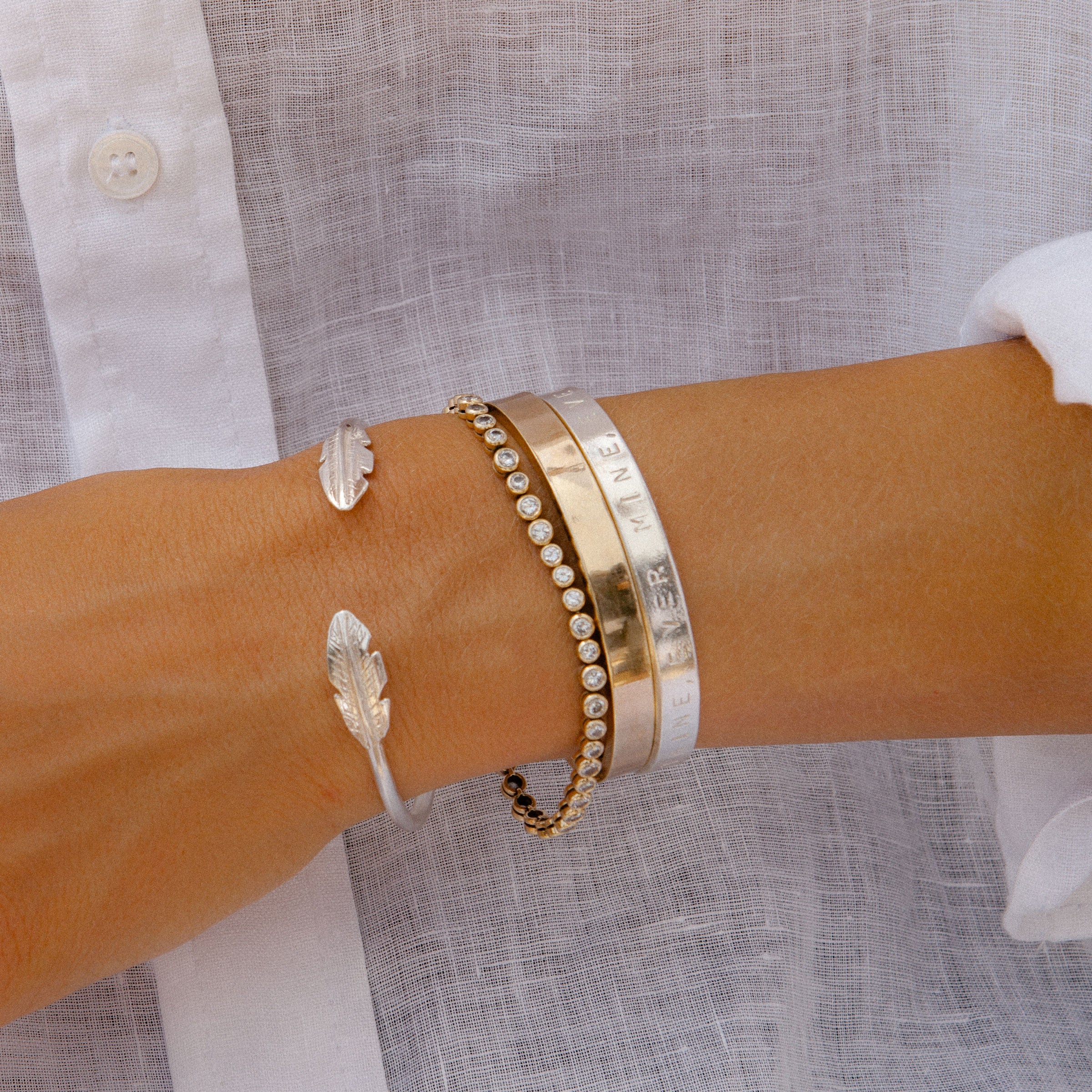 Silver Feather Cuff Bangle